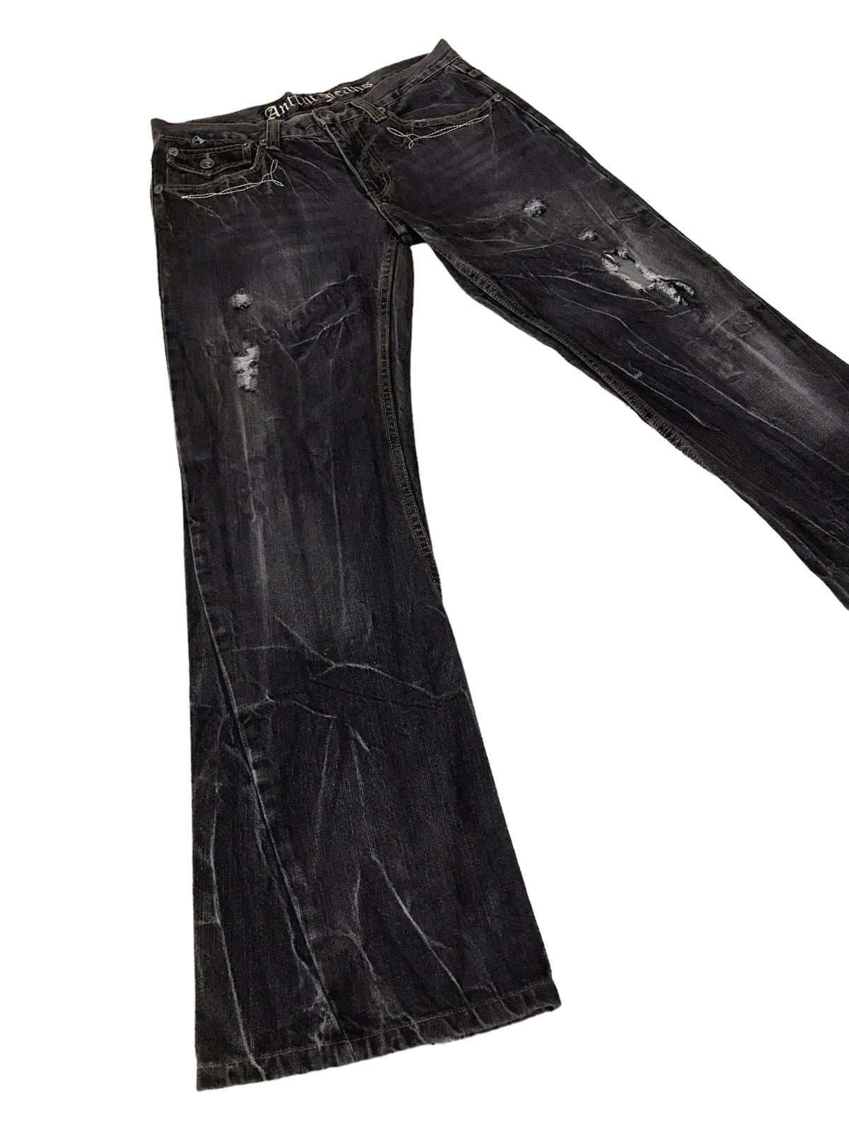Thrashed by Antfui Ripped Distressed Bootcut Twist Denim