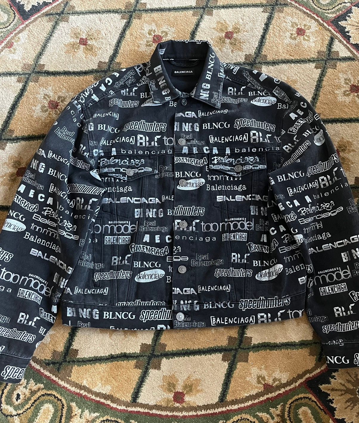 Pre-owned Balenciaga All Over Denim Jacket In Black
