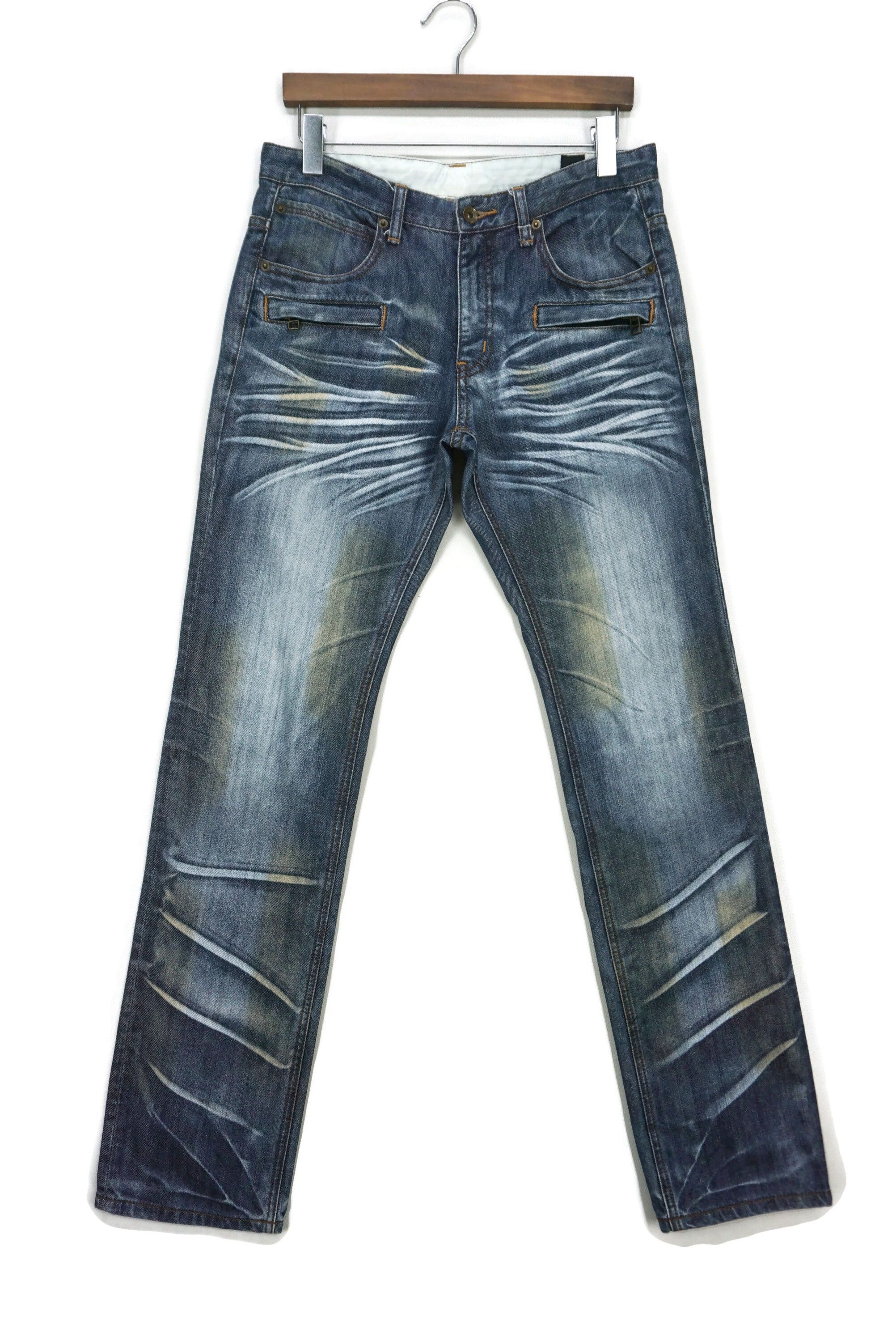 image of Rockers x Workers Bondage Jeans Semantic Design Multi Zipper Tactical Pants in Blue, Men's (Size 32
