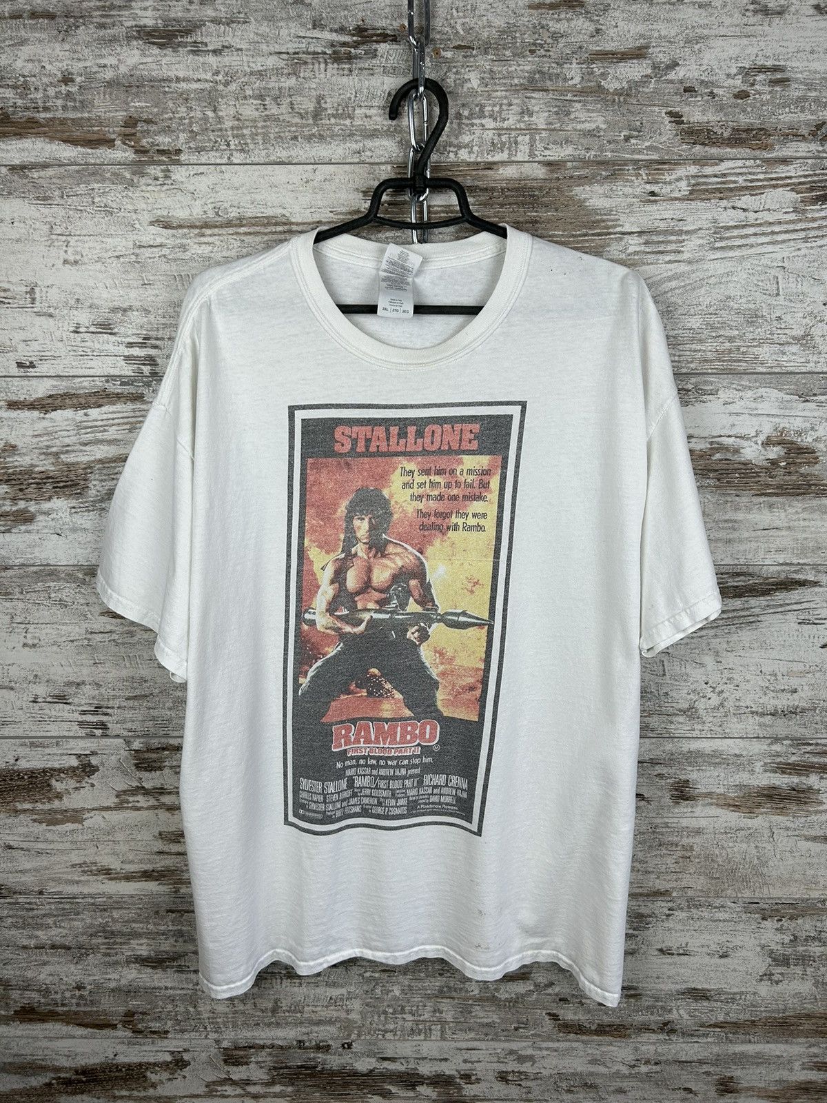 Vintage Mens Vintage Sylvester Stallone Rambo Film T Shirt rare y2k Size US XXL / EU 58 / 5 - 1 Thumbnail