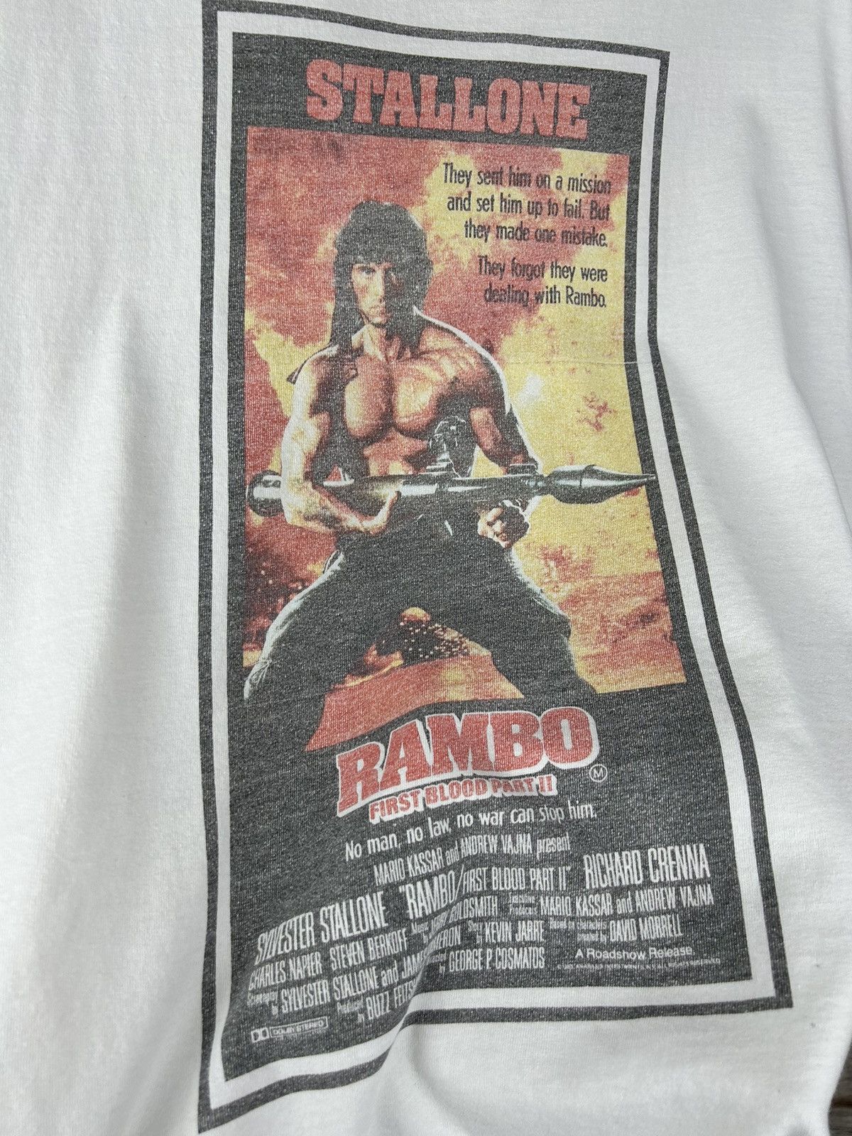 Vintage Mens Vintage Sylvester Stallone Rambo Film T Shirt rare y2k Size US XXL / EU 58 / 5 - 9 Thumbnail
