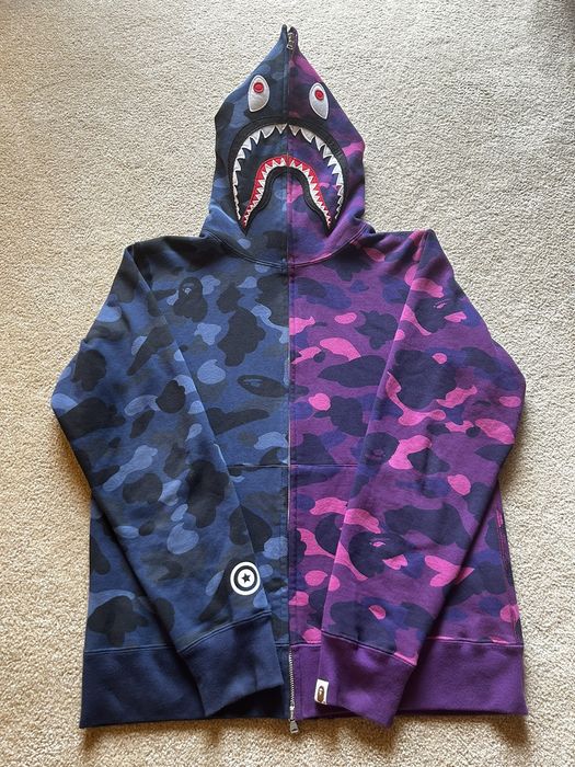 BAPE Shark full zip hoodie down jacket Purple camo A Bathing Ape Size L