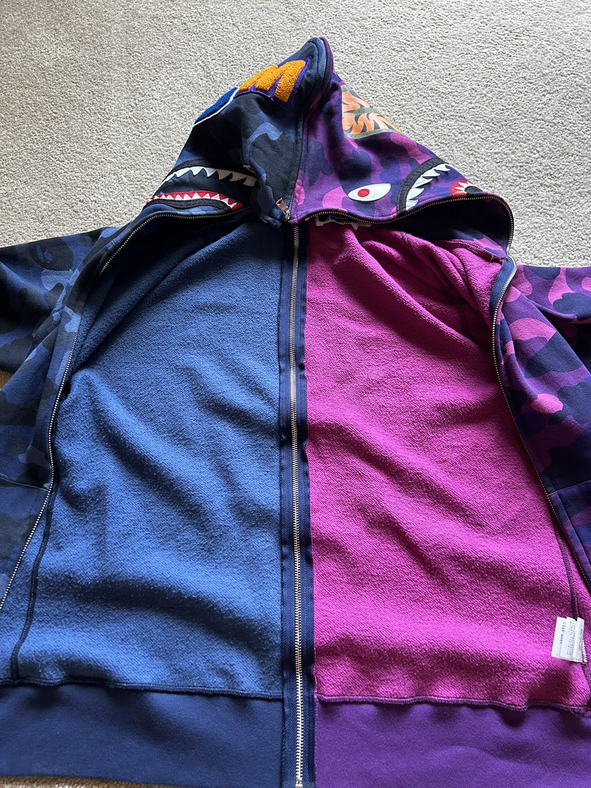 Bape A Bathing Ape: Purple/Blue Split Camo Shark Full Zip Hoodie Size US M / EU 48-50 / 2 - 7 Thumbnail