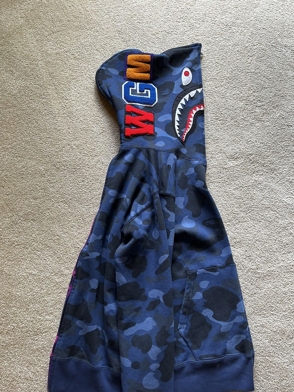 Bape A Bathing Ape: Purple/Blue Split Camo Shark Full Zip Hoodie Size US M / EU 48-50 / 2 - 4 Thumbnail