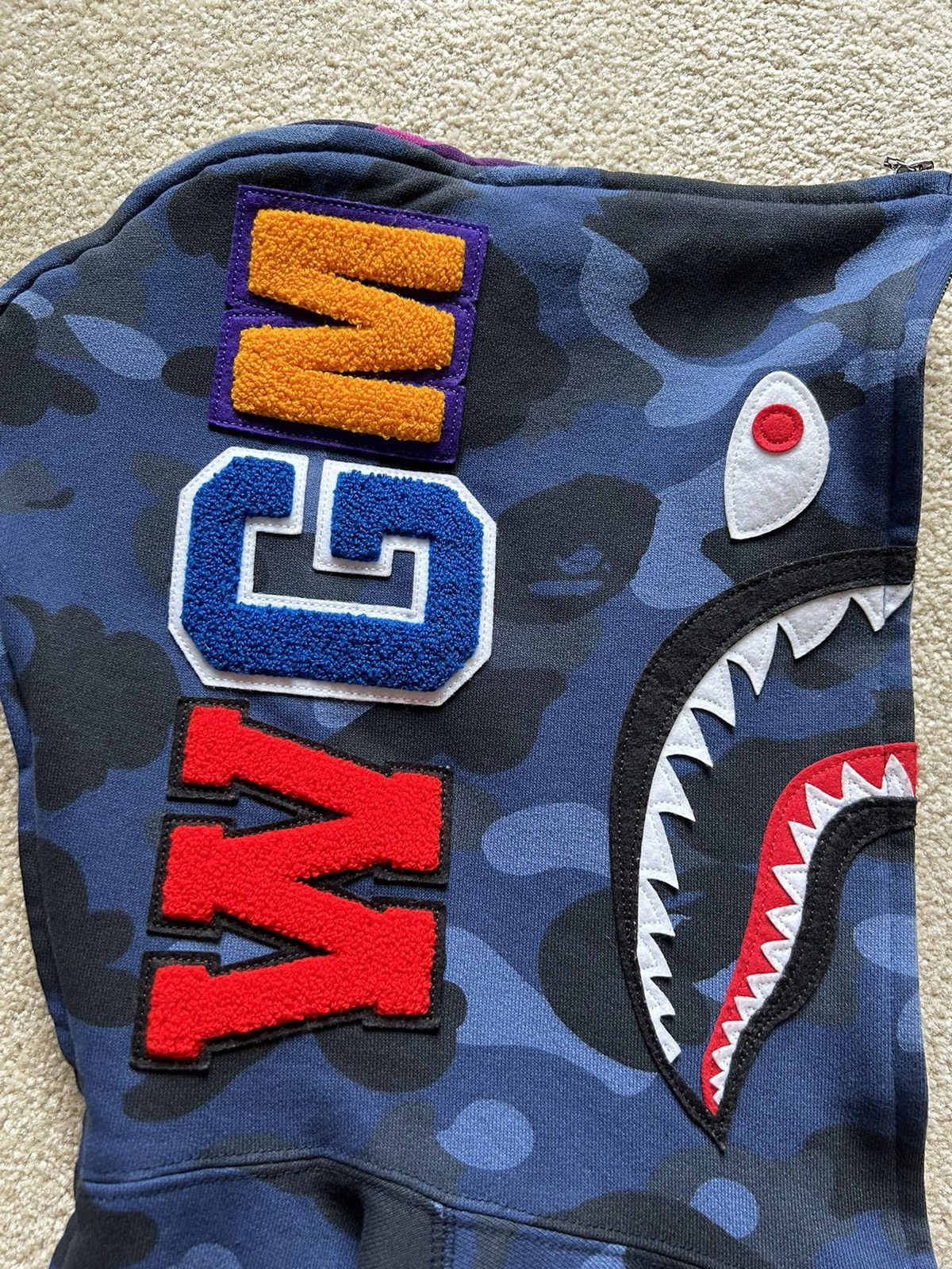 Bape A Bathing Ape: Purple/Blue Split Camo Shark Full Zip Hoodie Size US M / EU 48-50 / 2 - 5 Thumbnail