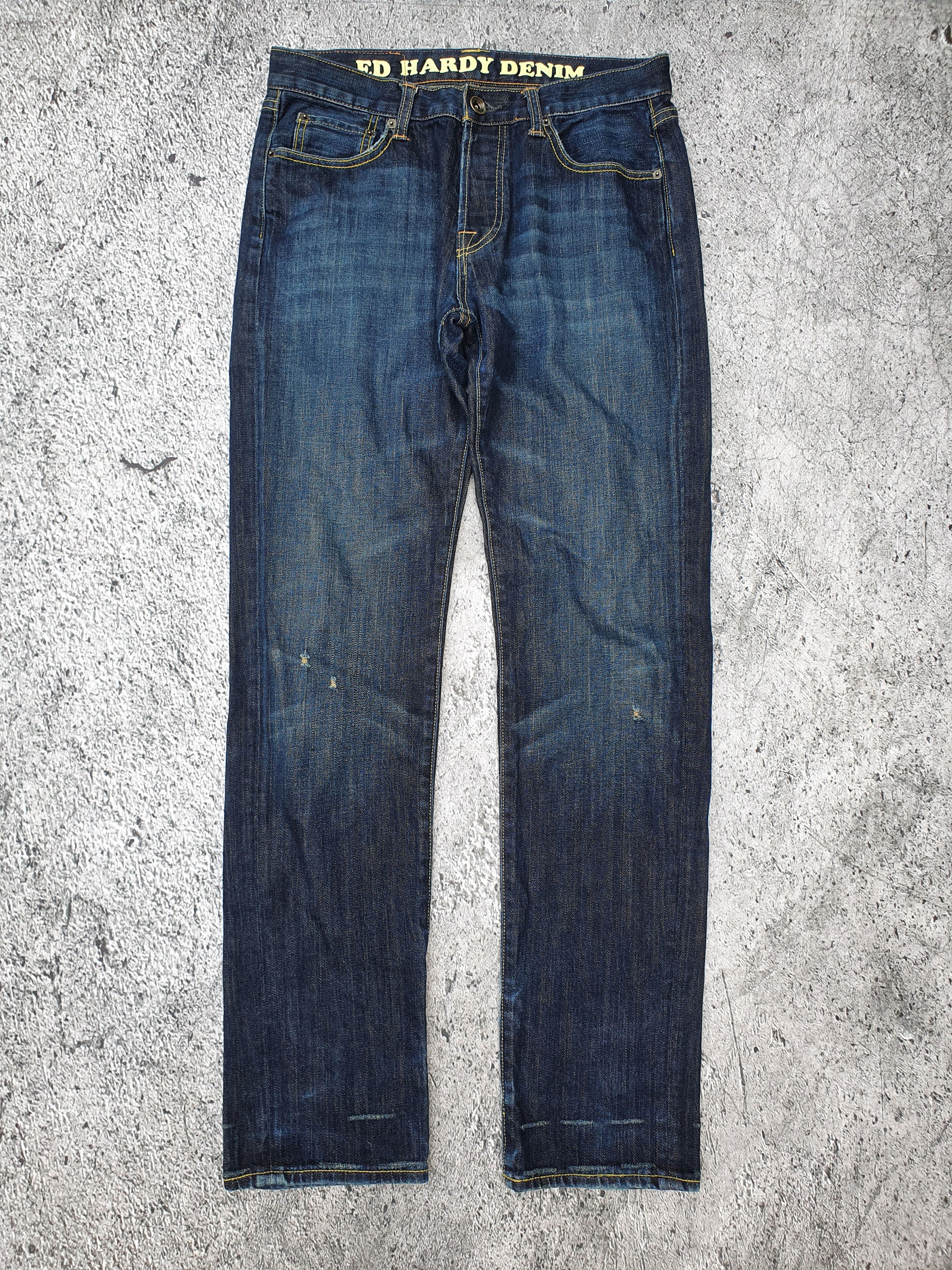 Christian Audigier Y2k Ed Hardy back spellout big logo distressed denim Size US 30 / EU 46 - 2 Thumbnail