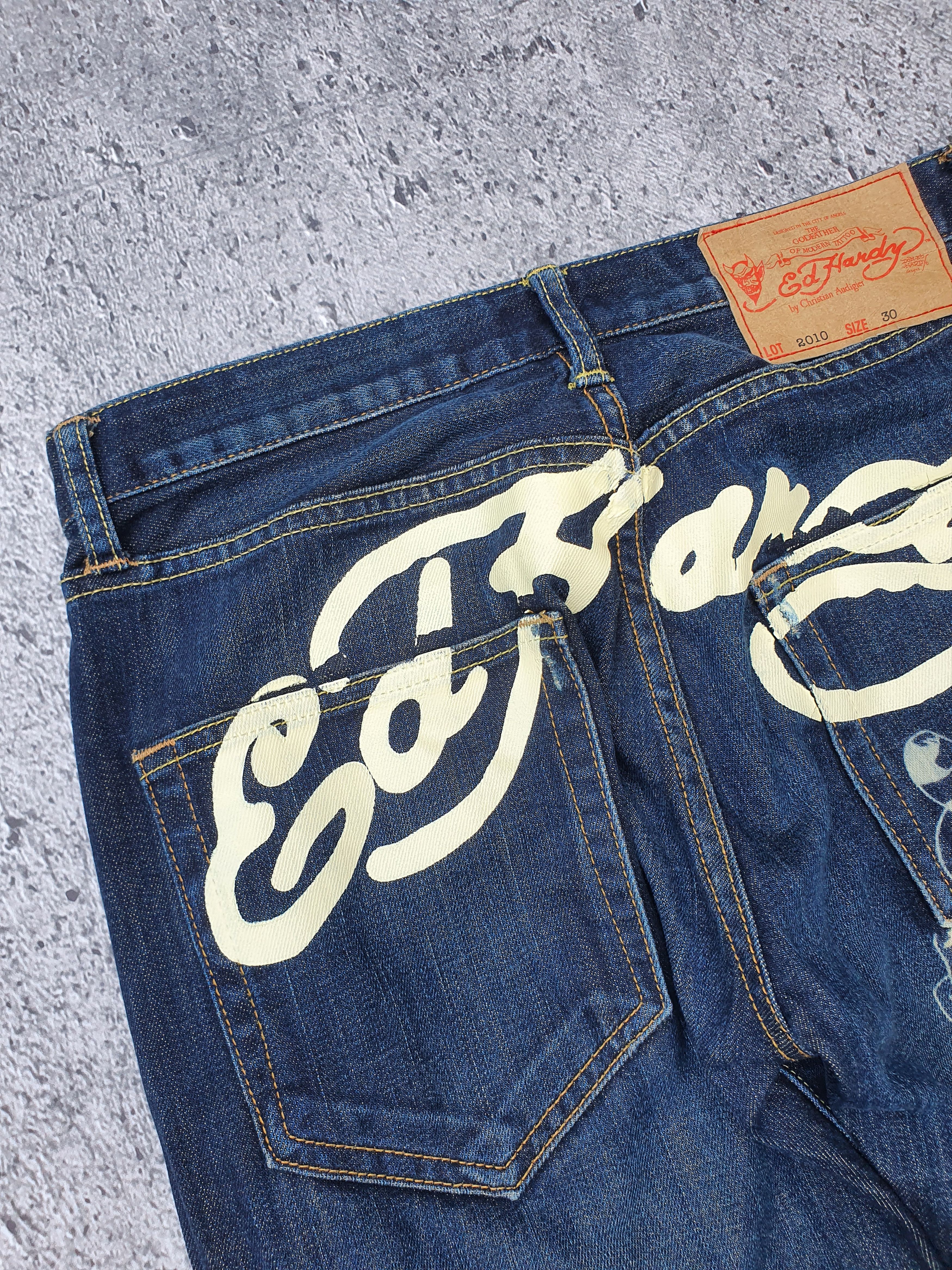 Christian Audigier Y2k Ed Hardy back spellout big logo distressed denim Size US 30 / EU 46 - 3 Thumbnail