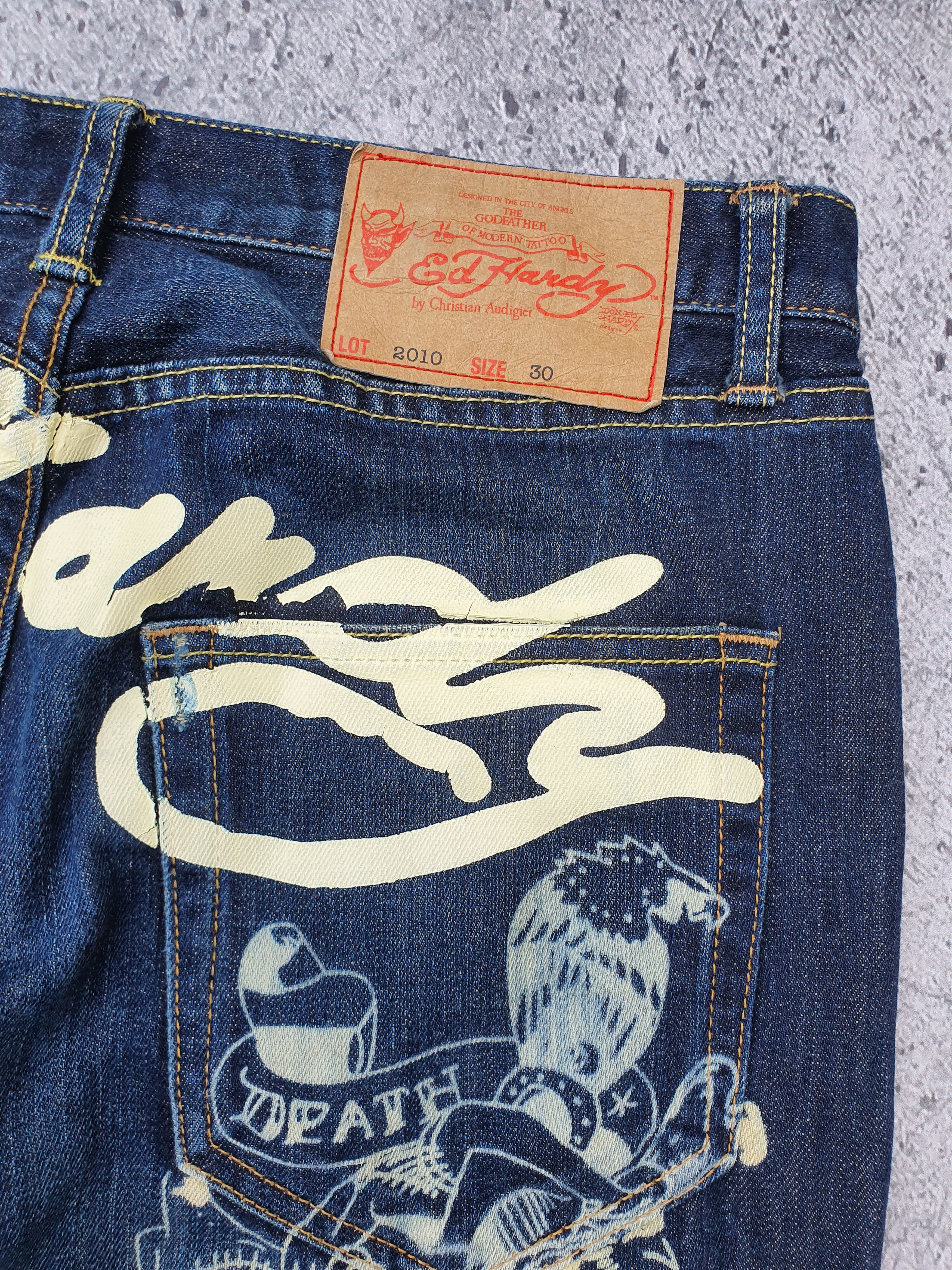 Christian Audigier Y2k Ed Hardy back spellout big logo distressed denim Size US 30 / EU 46 - 4 Thumbnail