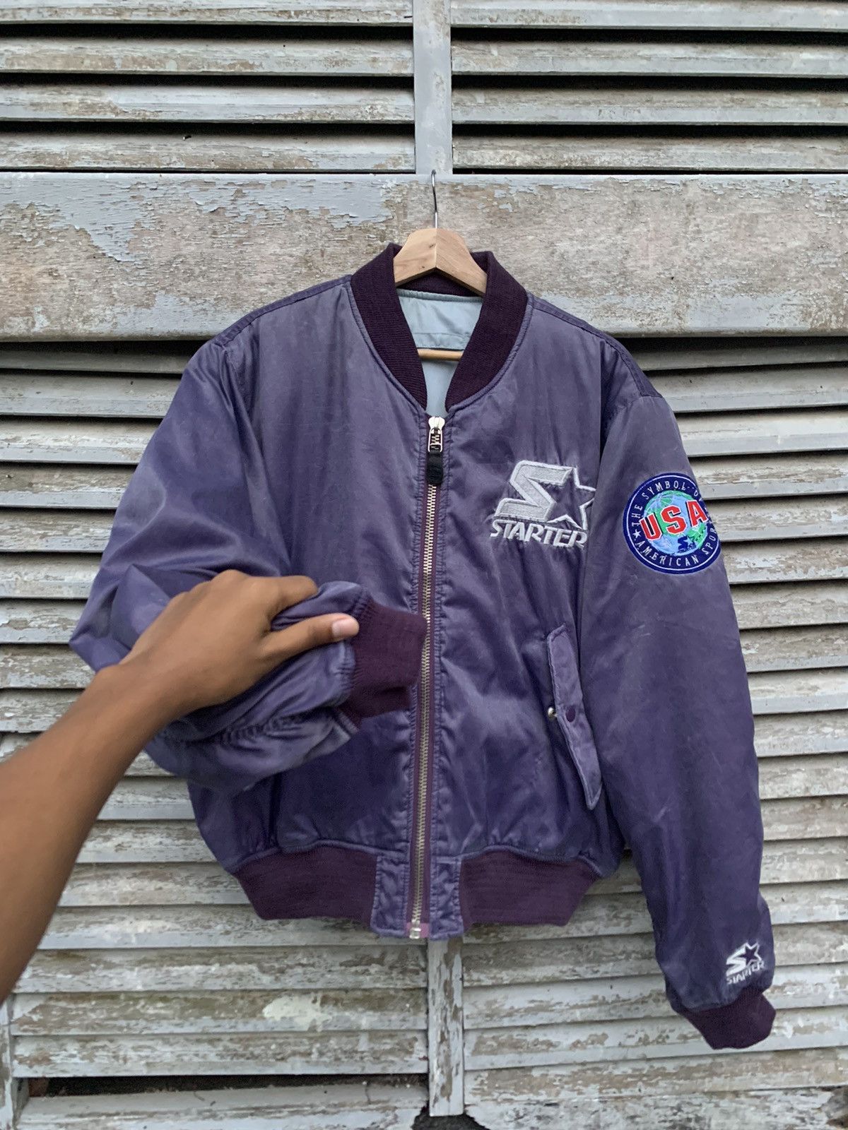 Vintage 🪖Vintage Sun Faded STARTER AMERICAN SPORT Bomber Jacket Size US L / EU 52-54 / 3 - 1 Thumbnail