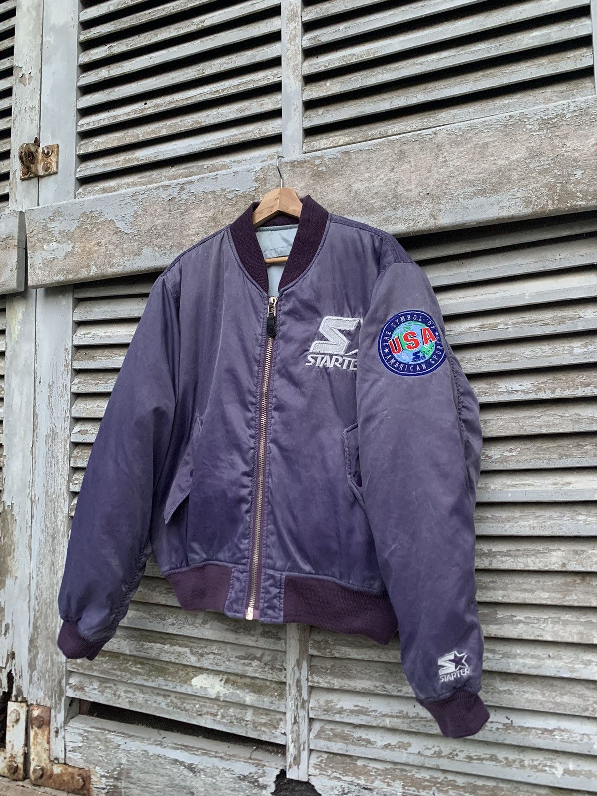 Vintage 🪖Vintage Sun Faded STARTER AMERICAN SPORT Bomber Jacket Size US L / EU 52-54 / 3 - 5 Thumbnail