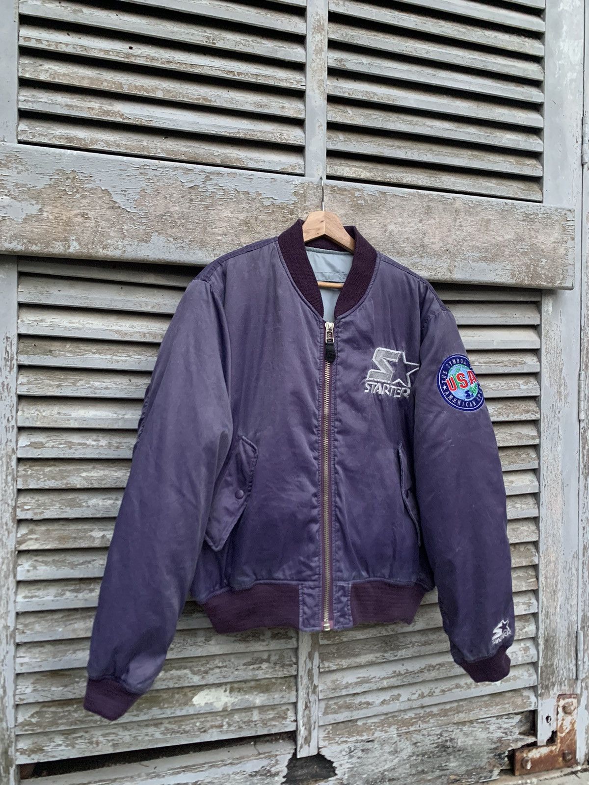 Vintage 🪖Vintage Sun Faded STARTER AMERICAN SPORT Bomber Jacket Size US L / EU 52-54 / 3 - 3 Thumbnail