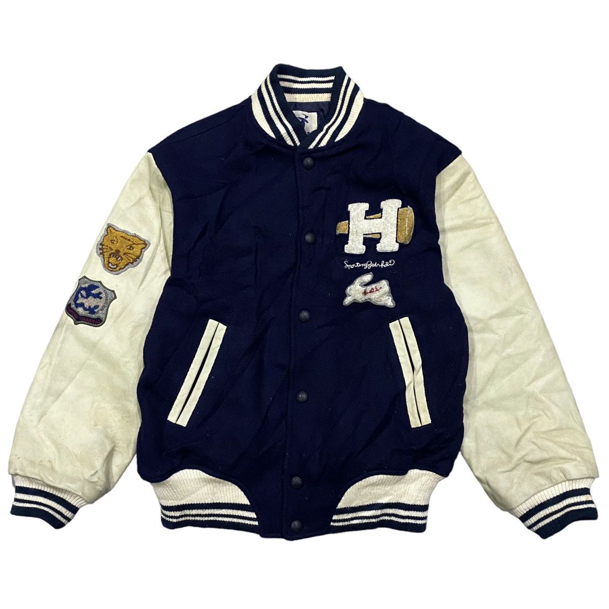 image of Vintage Hai Sporting Gear Varsity Leather Jacket, Men's (Size Medium)