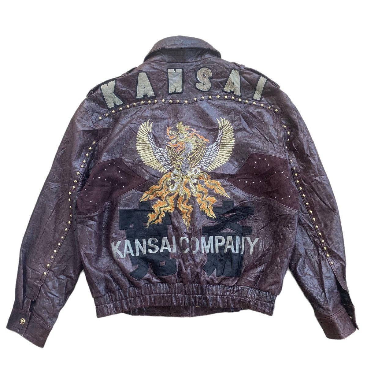 image of Aw 88 Kansai Yamamoto Phoenix Sheriff Leather Jacket in Brown, Men's (Size Medium)
