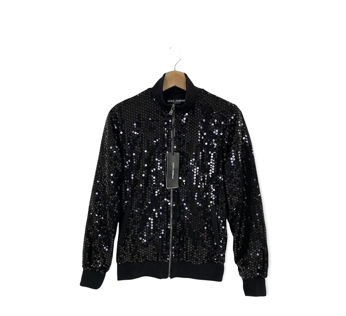 image of Dolce Gabbana dolce & Gabbana Black Sequin Bomber Jacket, Men's (Size Small)