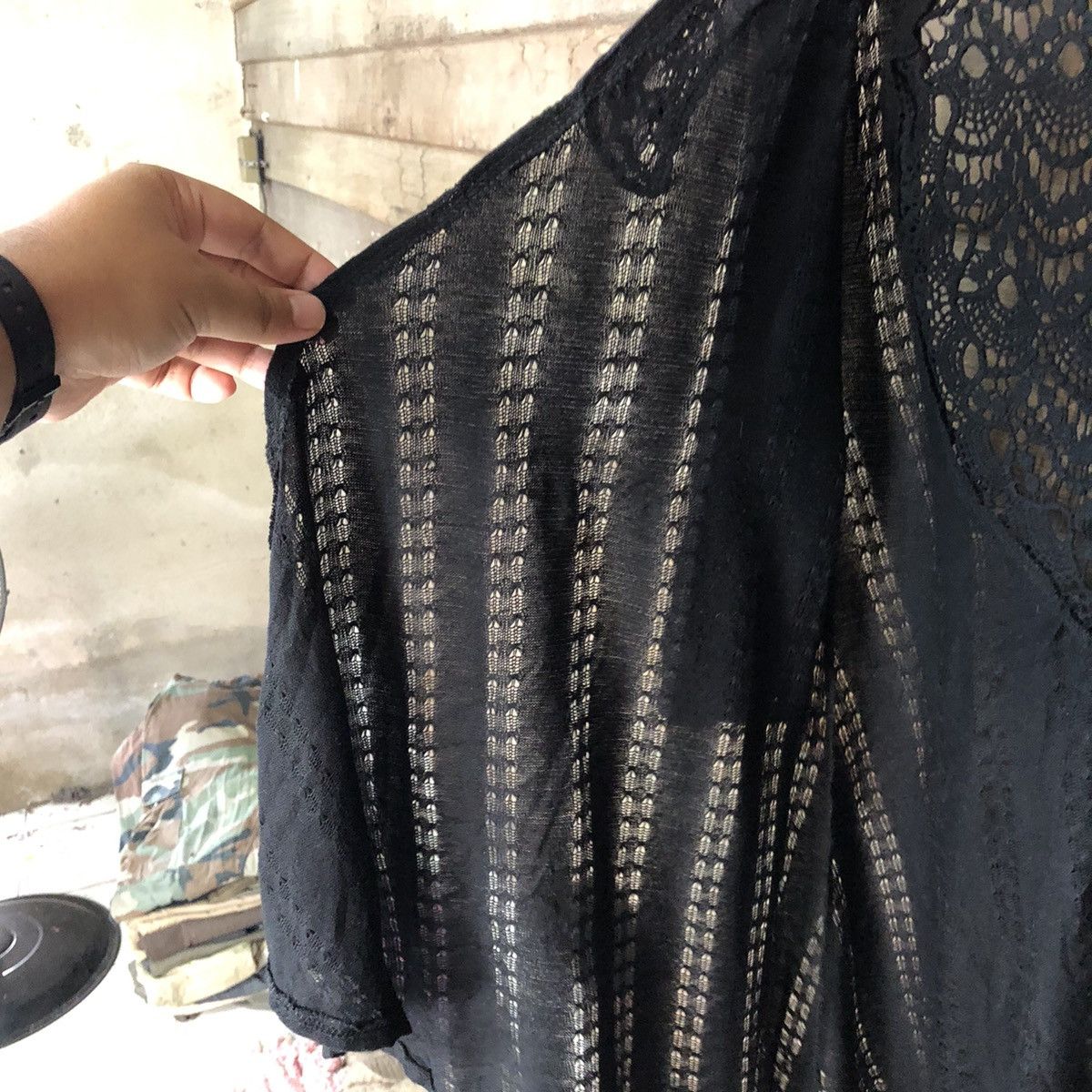 Japanese Brand Ms Bella D Mesh Net Crochet Knitwear Cardigan #7199 Size M / US 6-8 / IT 42-44 - 6 Thumbnail