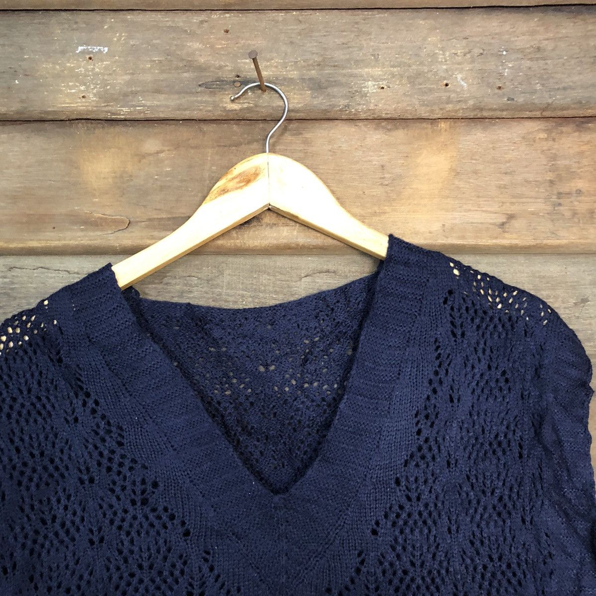 Vintage Japan Mesh Net Crochet Dark Blue Knitwear #7202 Size M / US 6-8 / IT 42-44 - 4 Thumbnail