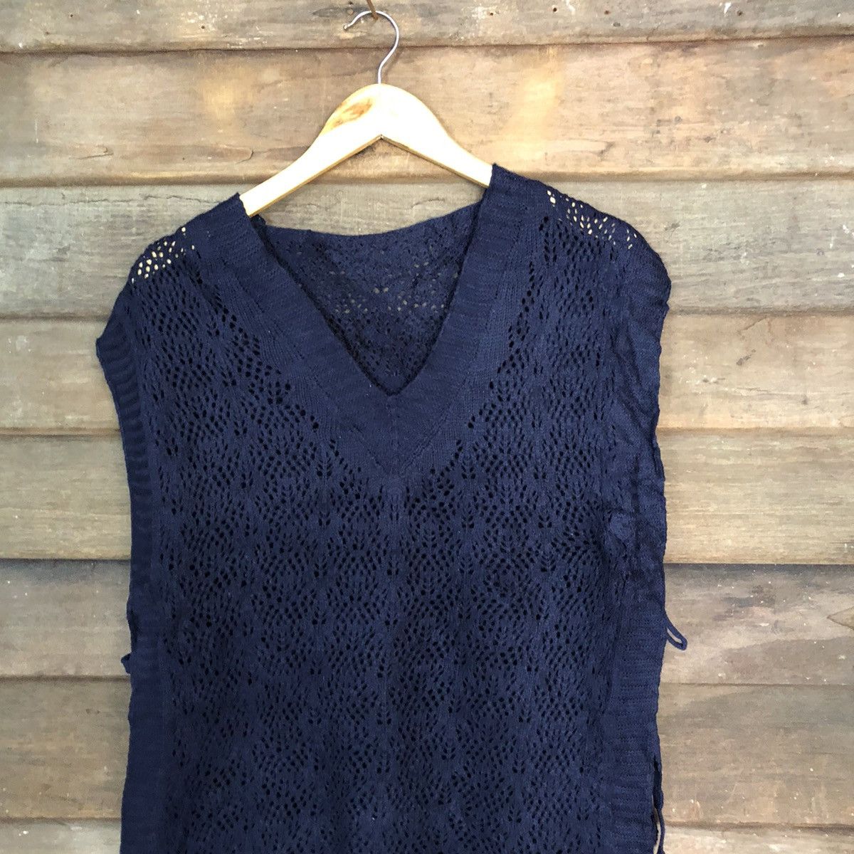 Vintage Japan Mesh Net Crochet Dark Blue Knitwear #7202 Size M / US 6-8 / IT 42-44 - 2 Thumbnail
