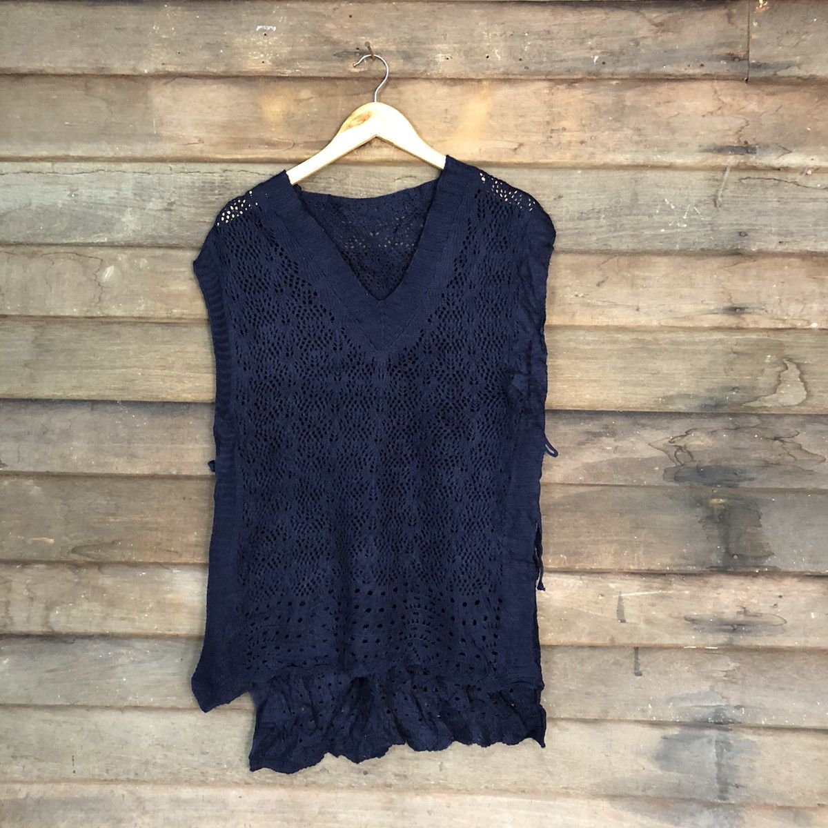 Vintage Japan Mesh Net Crochet Dark Blue Knitwear #7202 Size M / US 6-8 / IT 42-44 - 1 Thumbnail