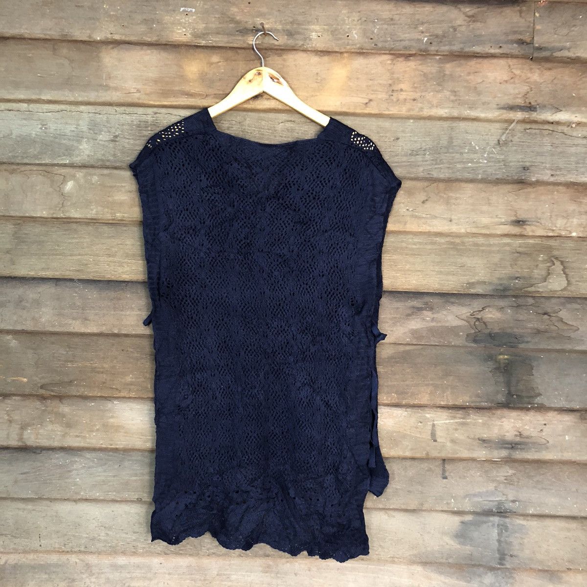 Vintage Japan Mesh Net Crochet Dark Blue Knitwear #7202 Size M / US 6-8 / IT 42-44 - 7 Thumbnail