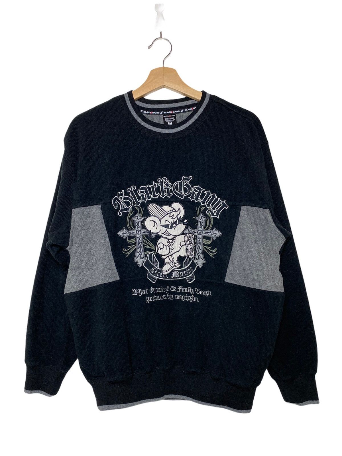 image of Vintage Black Gang Embroidered Crewneck, Men's (Size Large)