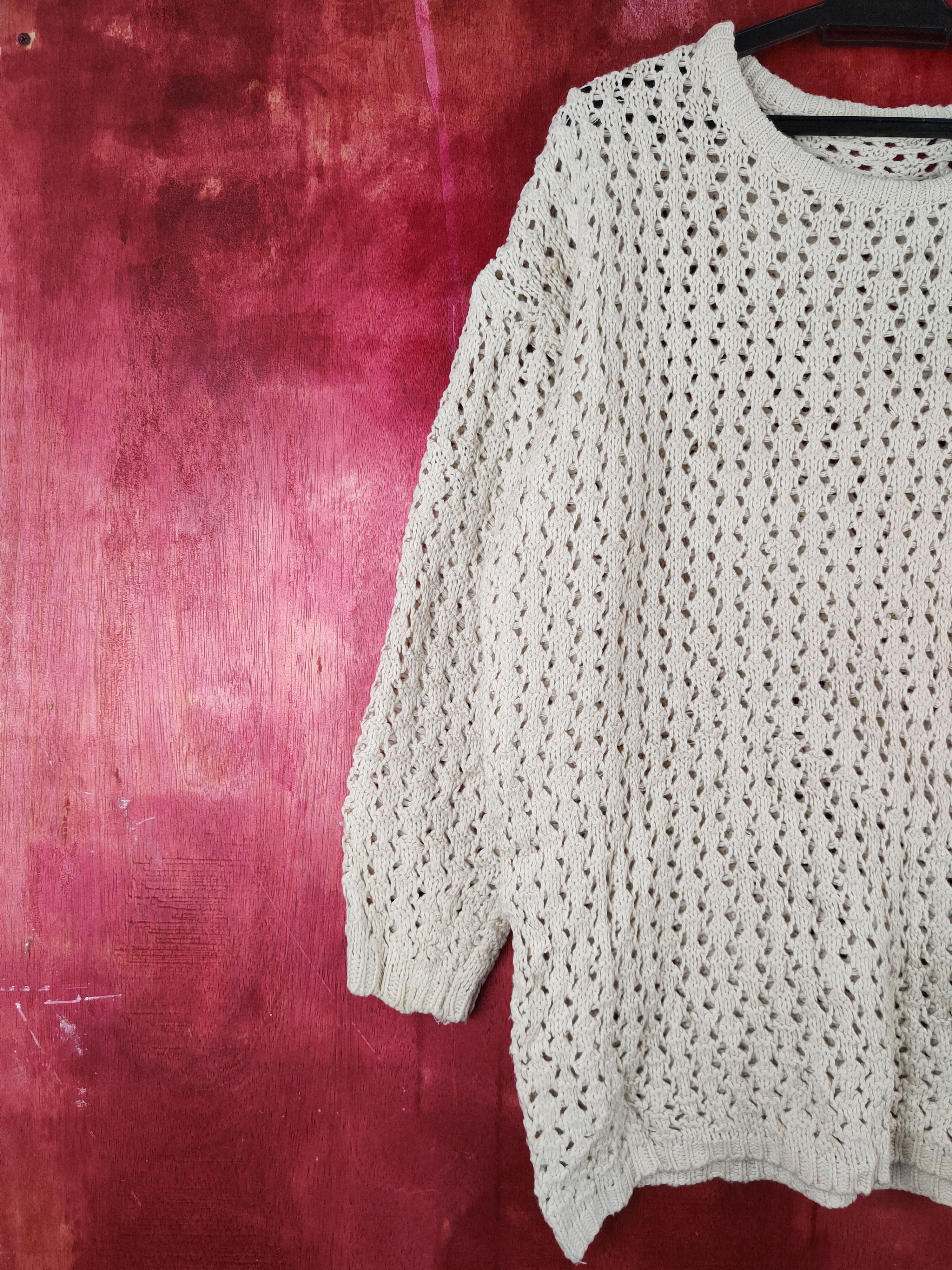 Japanese Brand Japanese Brand Beige Crochet Meshnet Knit Sweatshirt #S986 Size XL / US 12-14 / IT 48-50 - 3 Thumbnail