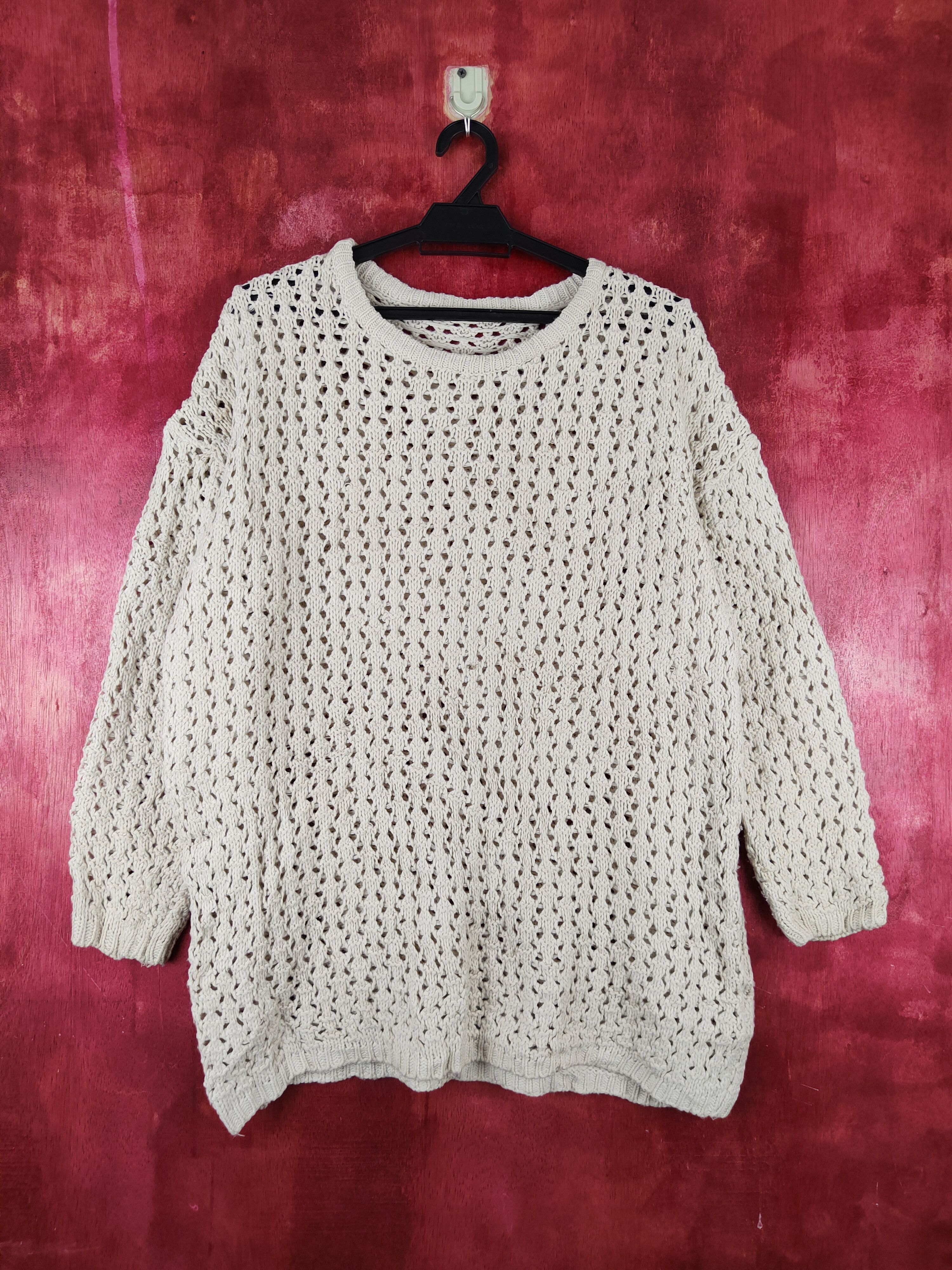 Japanese Brand Japanese Brand Beige Crochet Meshnet Knit Sweatshirt #S986 Size XL / US 12-14 / IT 48-50 - 1 Thumbnail