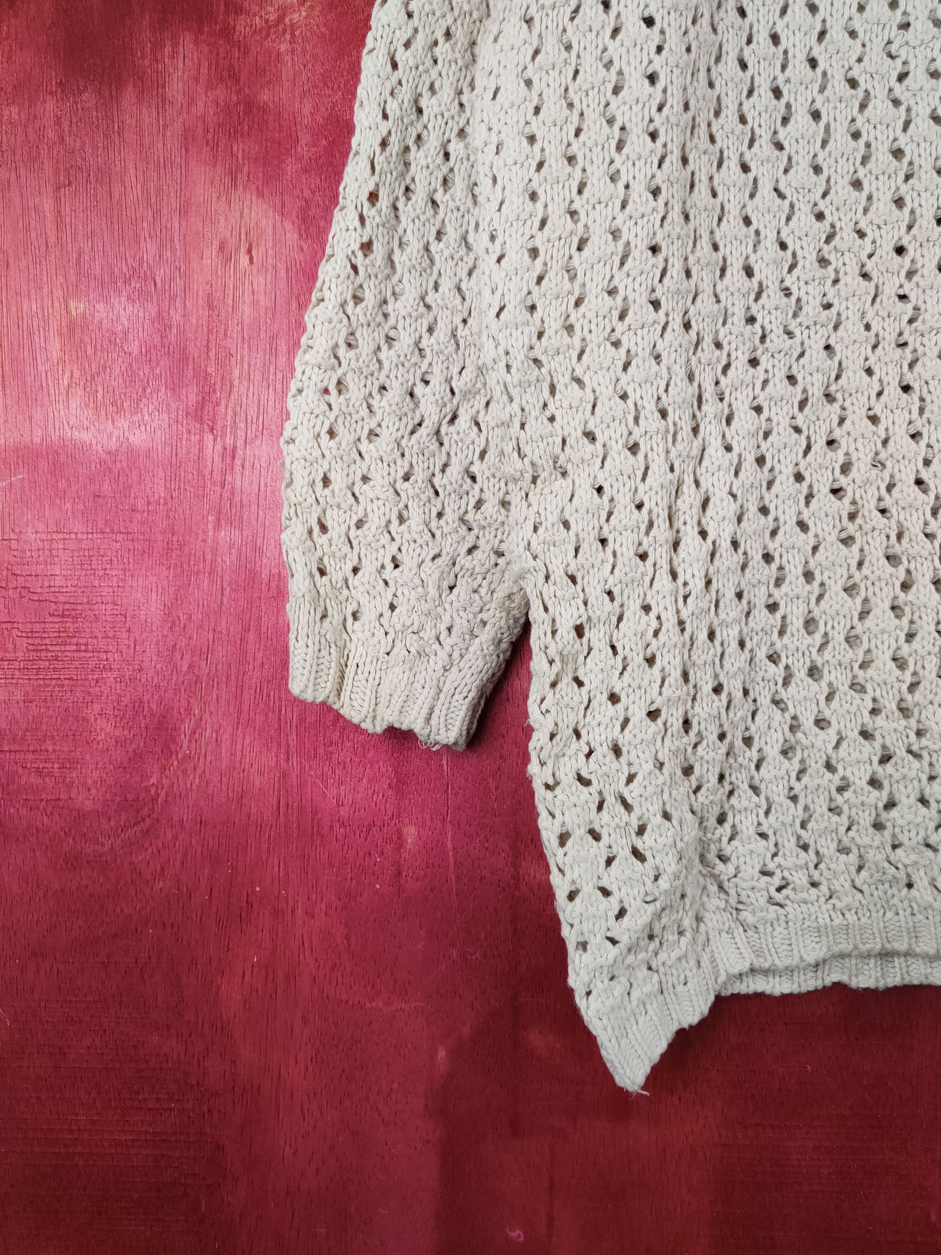 Japanese Brand Japanese Brand Beige Crochet Meshnet Knit Sweatshirt #S986 Size XL / US 12-14 / IT 48-50 - 4 Thumbnail