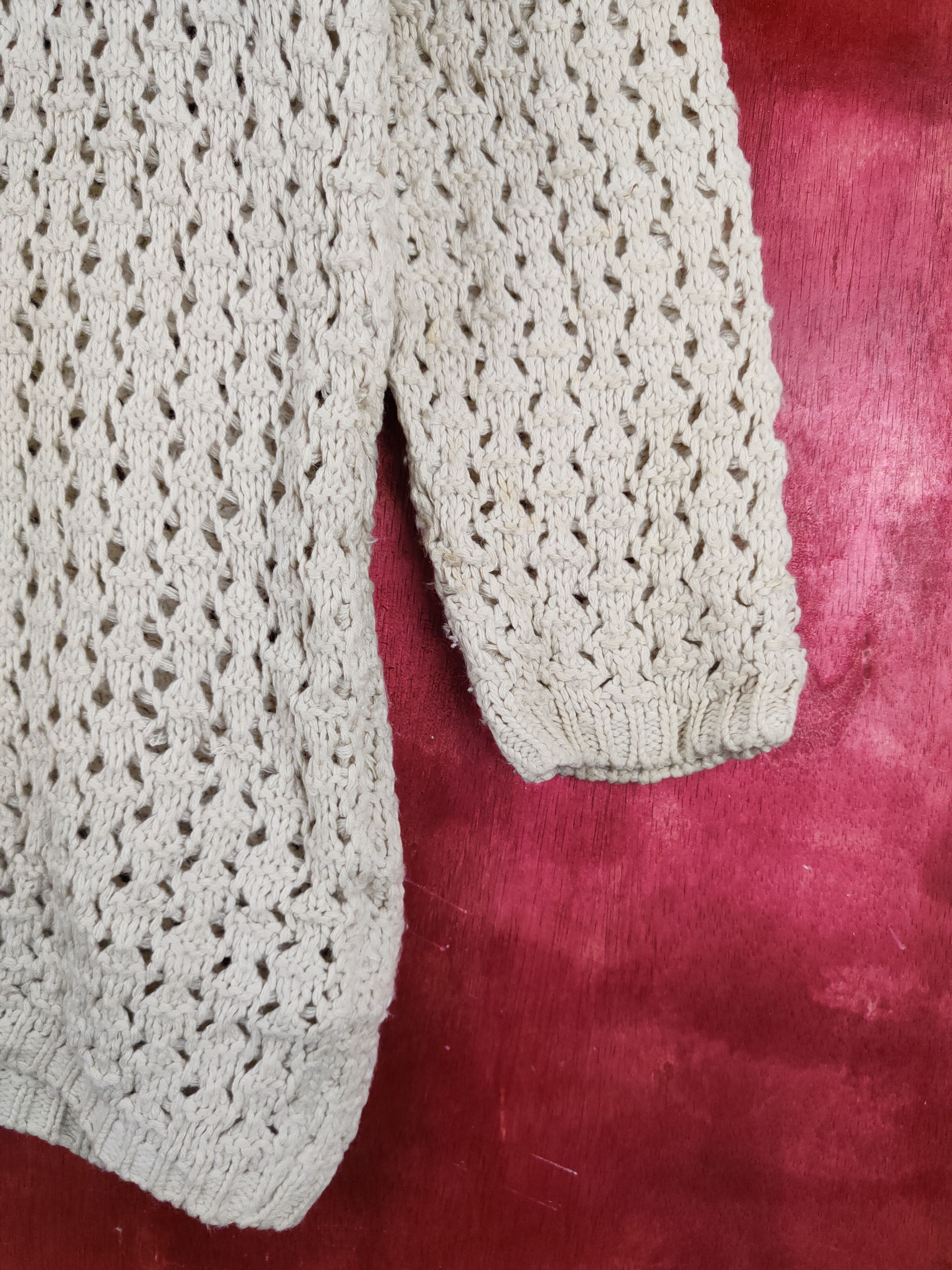 Japanese Brand Japanese Brand Beige Crochet Meshnet Knit Sweatshirt #S986 Size XL / US 12-14 / IT 48-50 - 6 Thumbnail