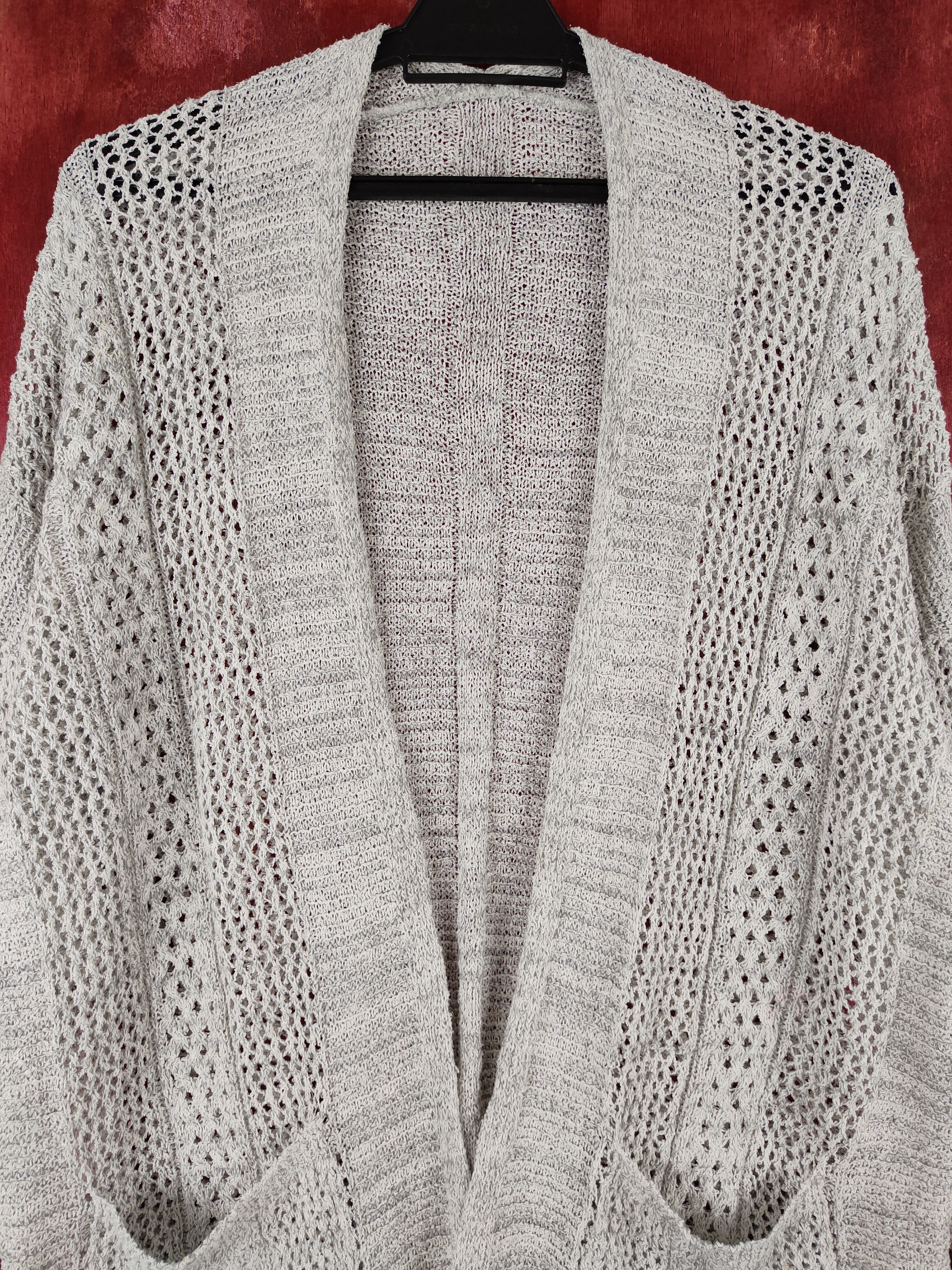 Homespun Knitwear Japanese Brand Gray Crochet Meshnet Knitwear Cardigan #S988 Size XL / US 12-14 / IT 48-50 - 2 Thumbnail