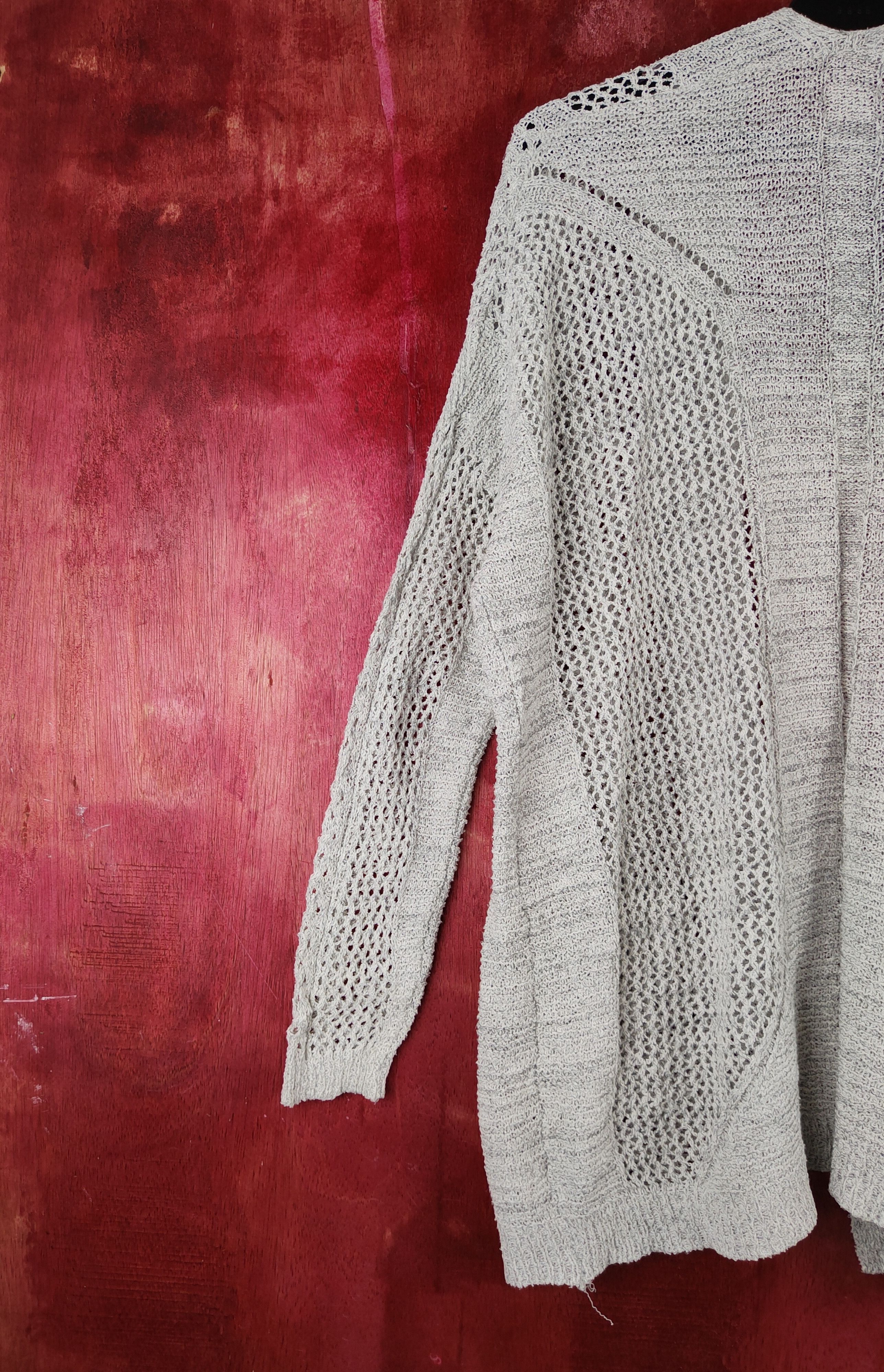 Homespun Knitwear Japanese Brand Gray Crochet Meshnet Knitwear Cardigan #S988 Size XL / US 12-14 / IT 48-50 - 8 Thumbnail