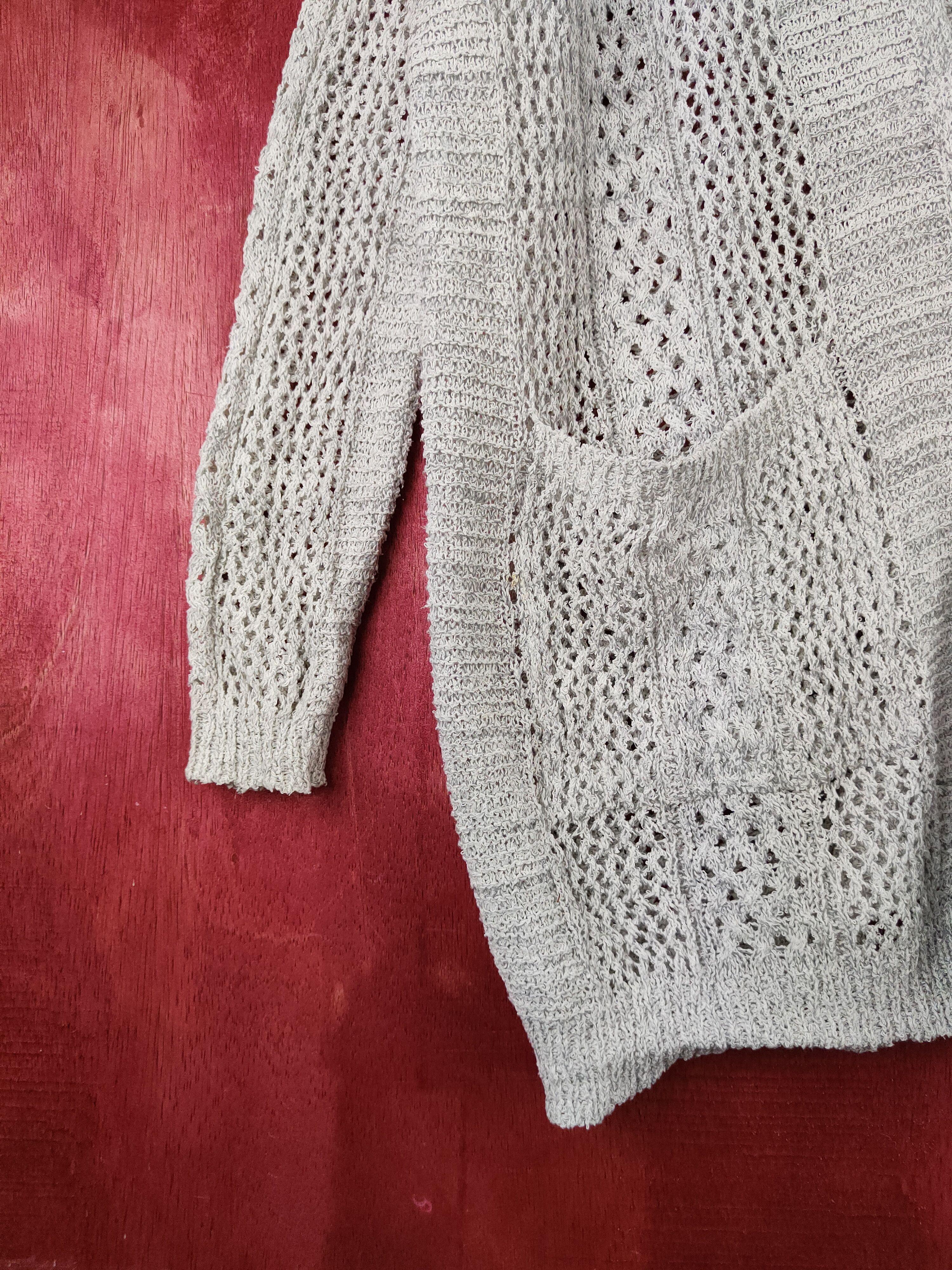 Homespun Knitwear Japanese Brand Gray Crochet Meshnet Knitwear Cardigan #S988 Size XL / US 12-14 / IT 48-50 - 4 Thumbnail