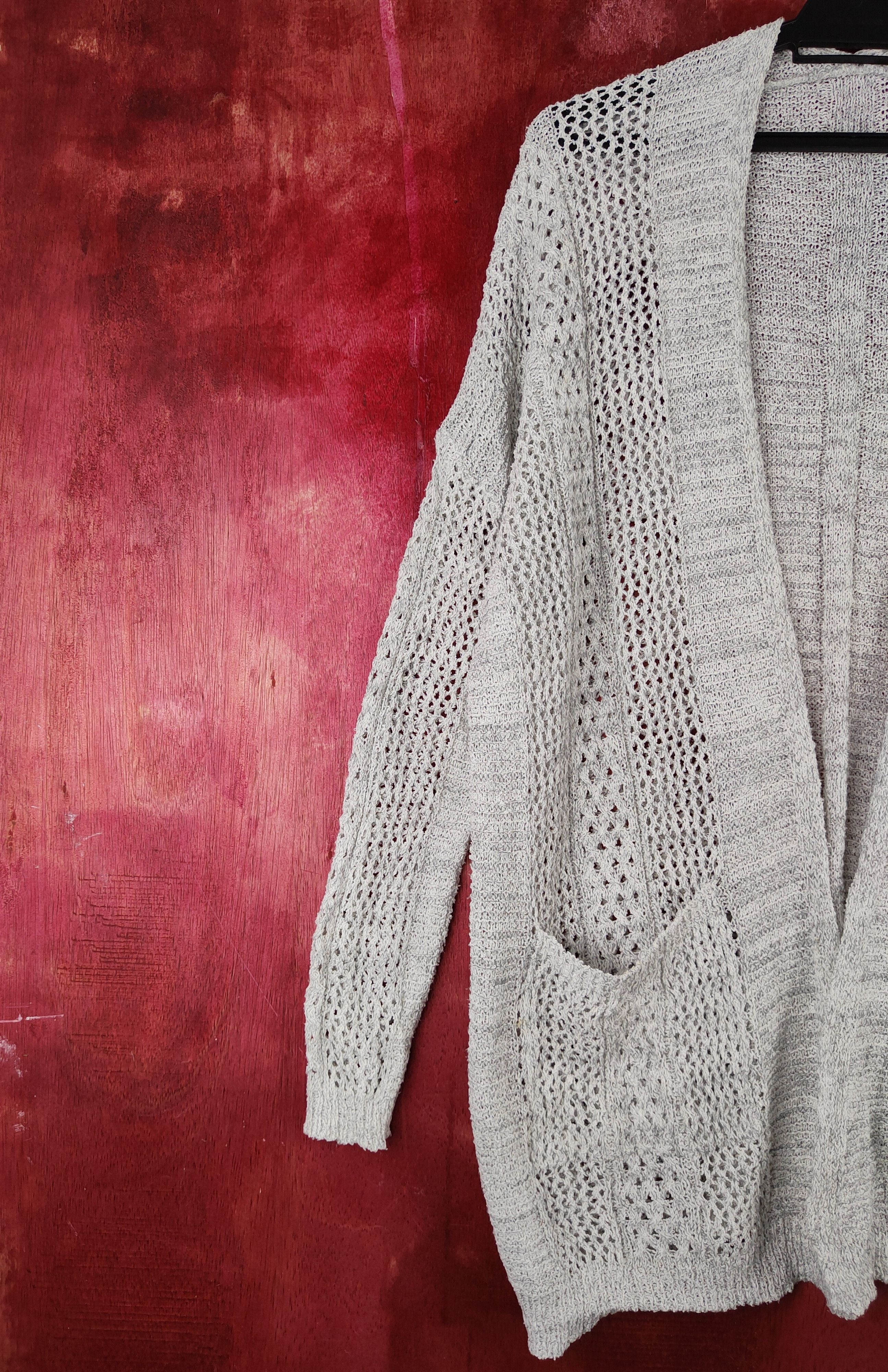 Homespun Knitwear Japanese Brand Gray Crochet Meshnet Knitwear Cardigan #S988 Size XL / US 12-14 / IT 48-50 - 3 Thumbnail