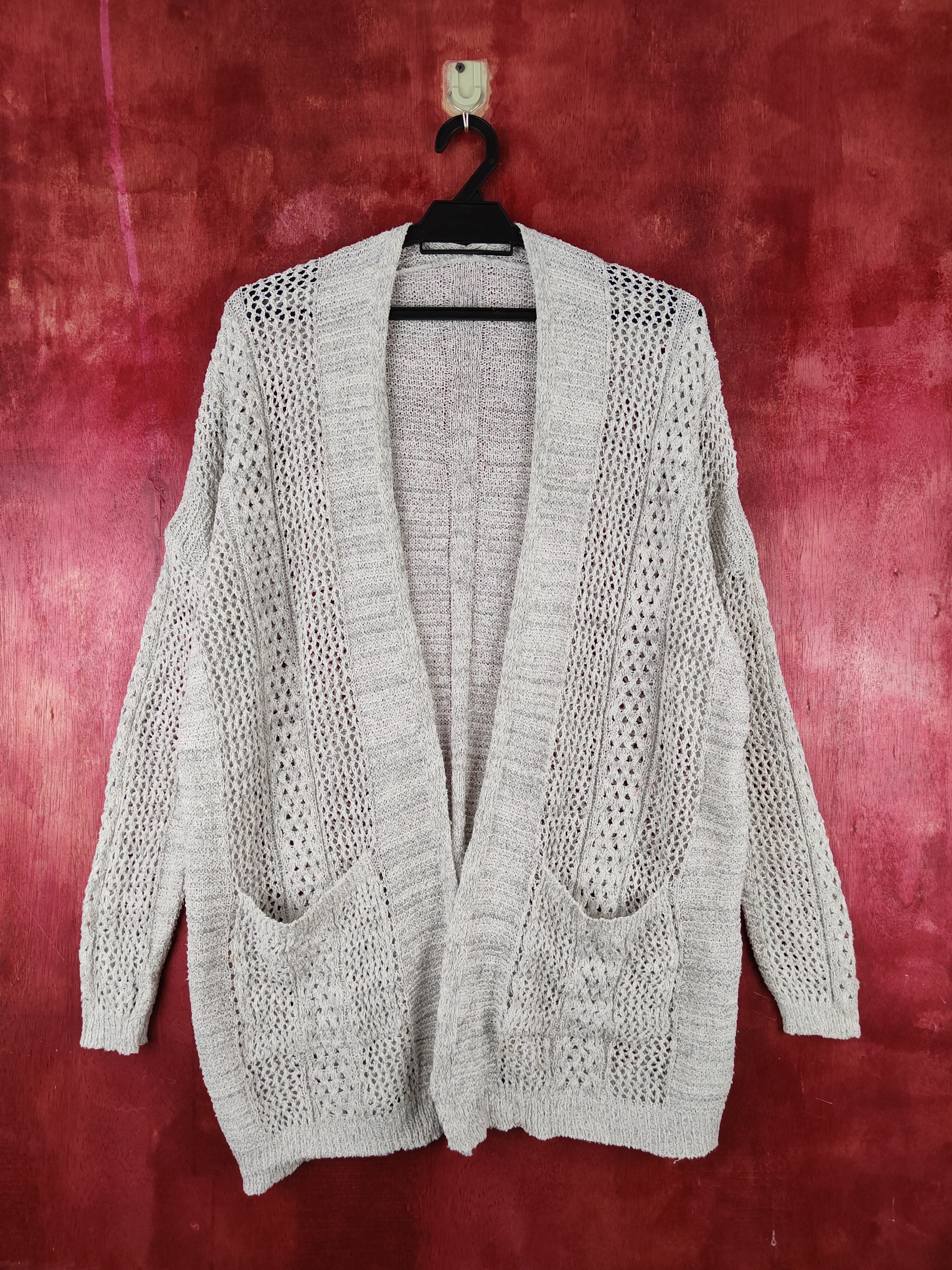 Homespun Knitwear Japanese Brand Gray Crochet Meshnet Knitwear Cardigan #S988 Size XL / US 12-14 / IT 48-50 - 1 Thumbnail