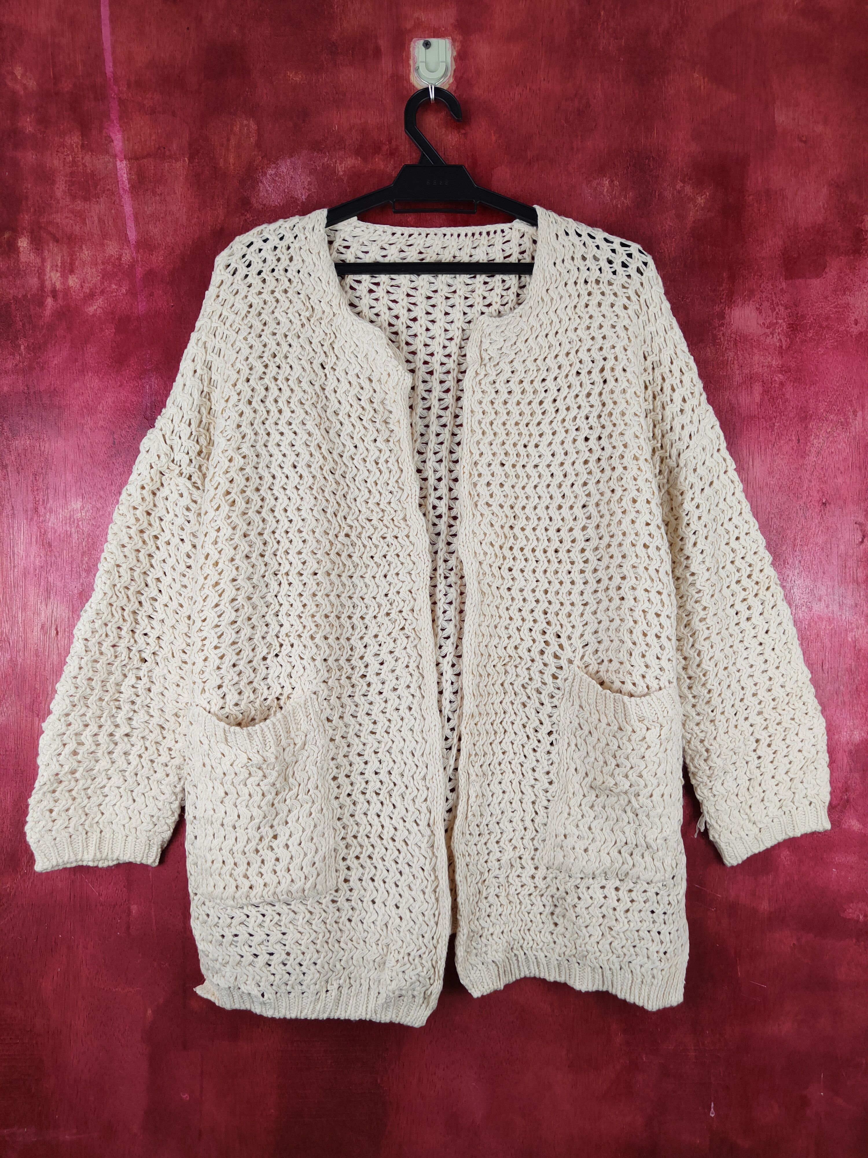 image of Cream Crochet Meshnet Knitwear Cardigan S990, Women's (Size XL)