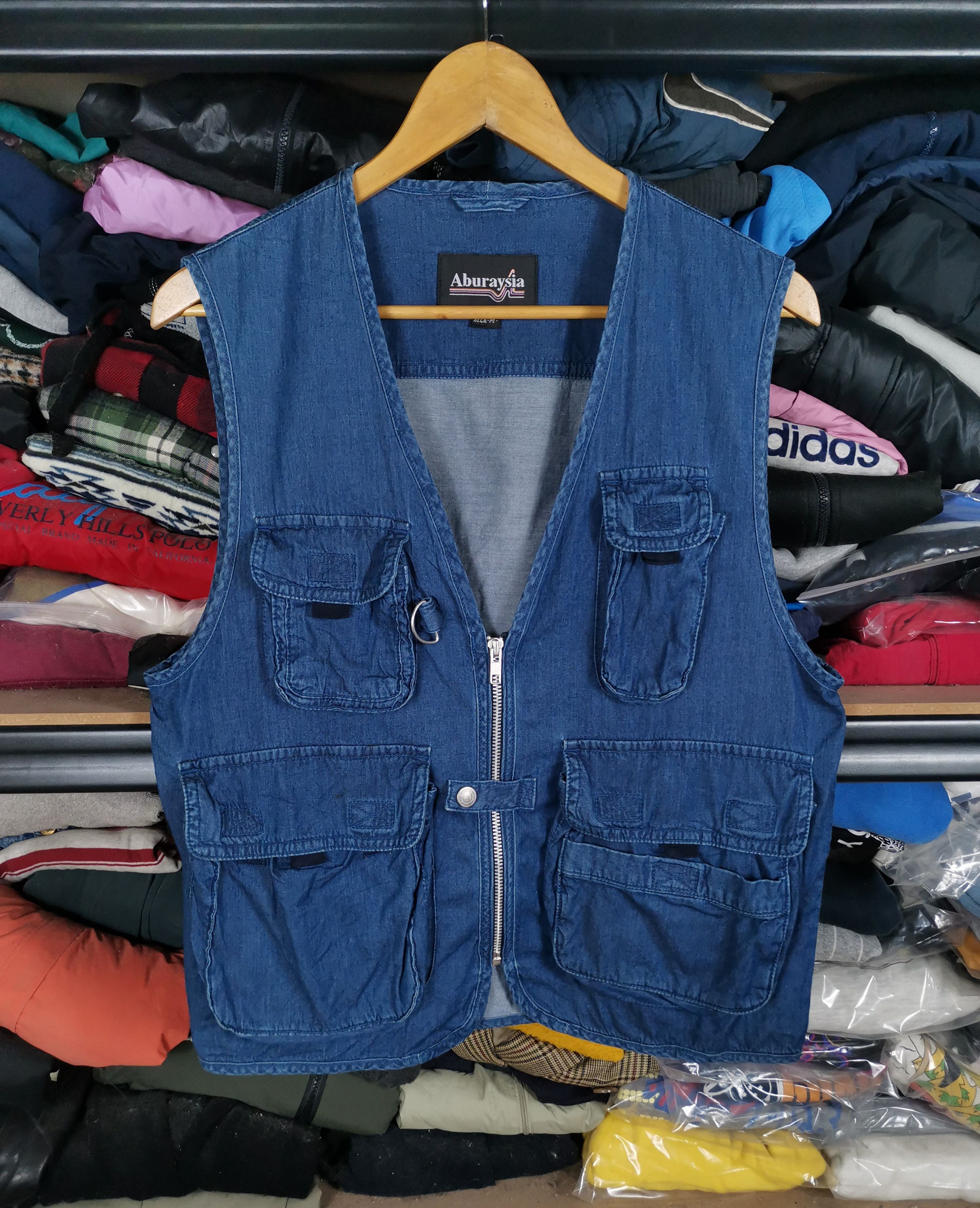 image of Archival Clothing x Denim Jacket Vintage Aburaysia Multipocket Denim Vest in Blue Denim (Size Mediu