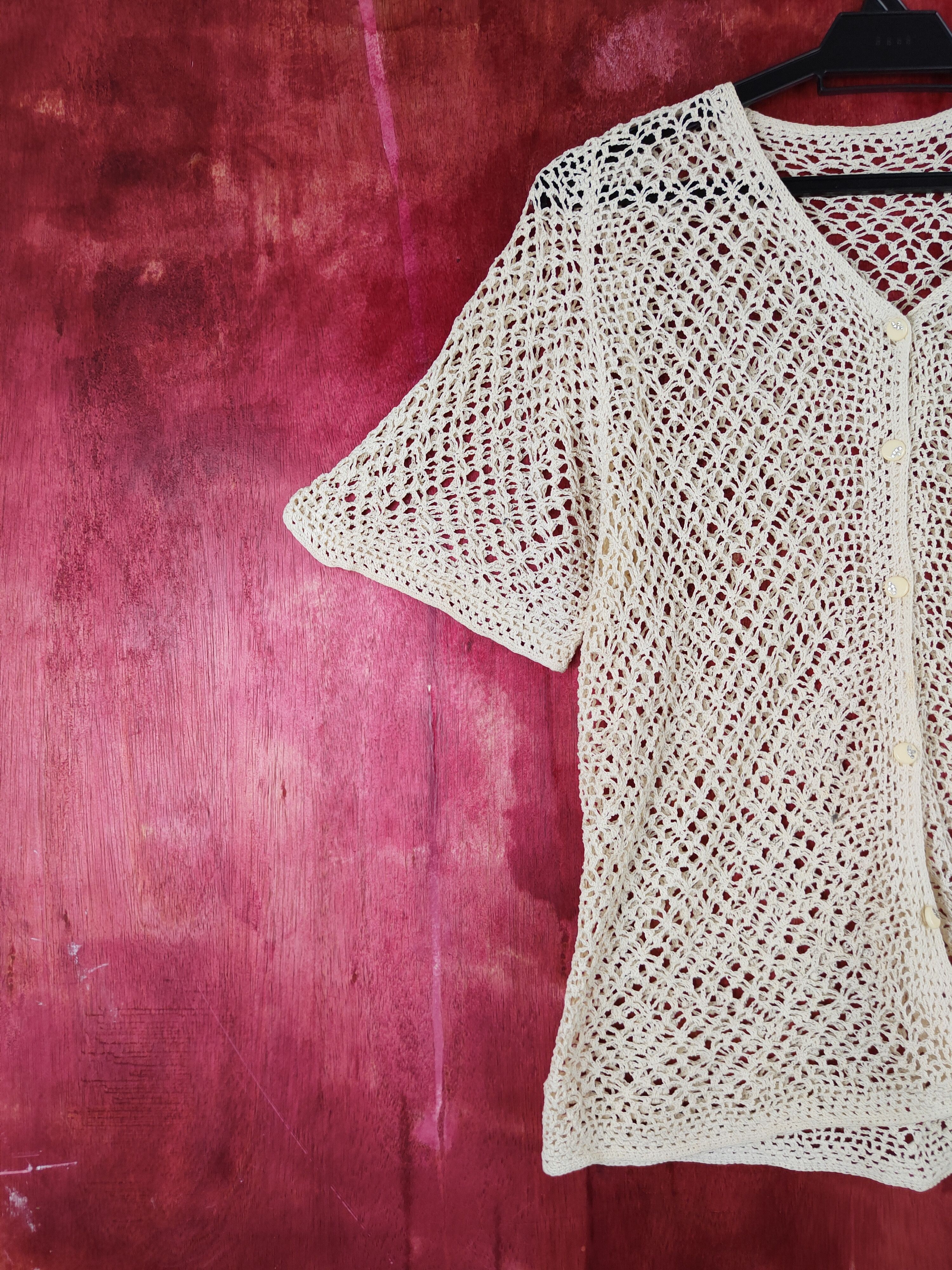 Hypebeast Japanese Brand Cream Crochet Meshnet shirt #S997 Size S / US 4 / IT 40 - 3 Thumbnail