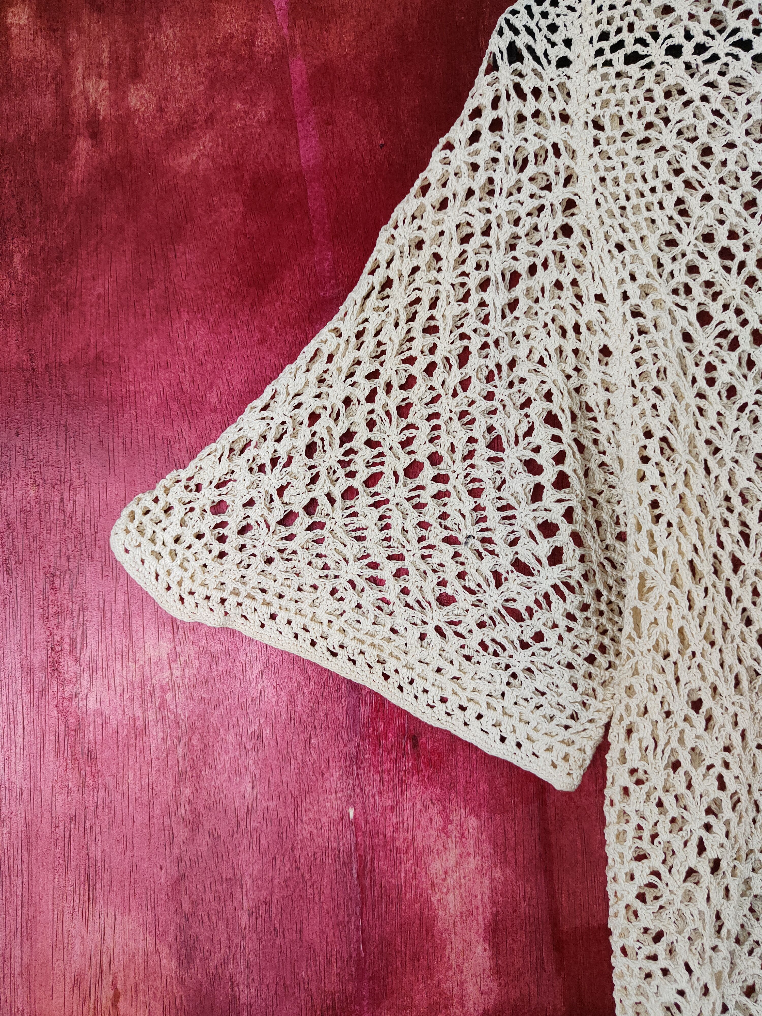 Hypebeast Japanese Brand Cream Crochet Meshnet shirt #S997 Size S / US 4 / IT 40 - 4 Thumbnail