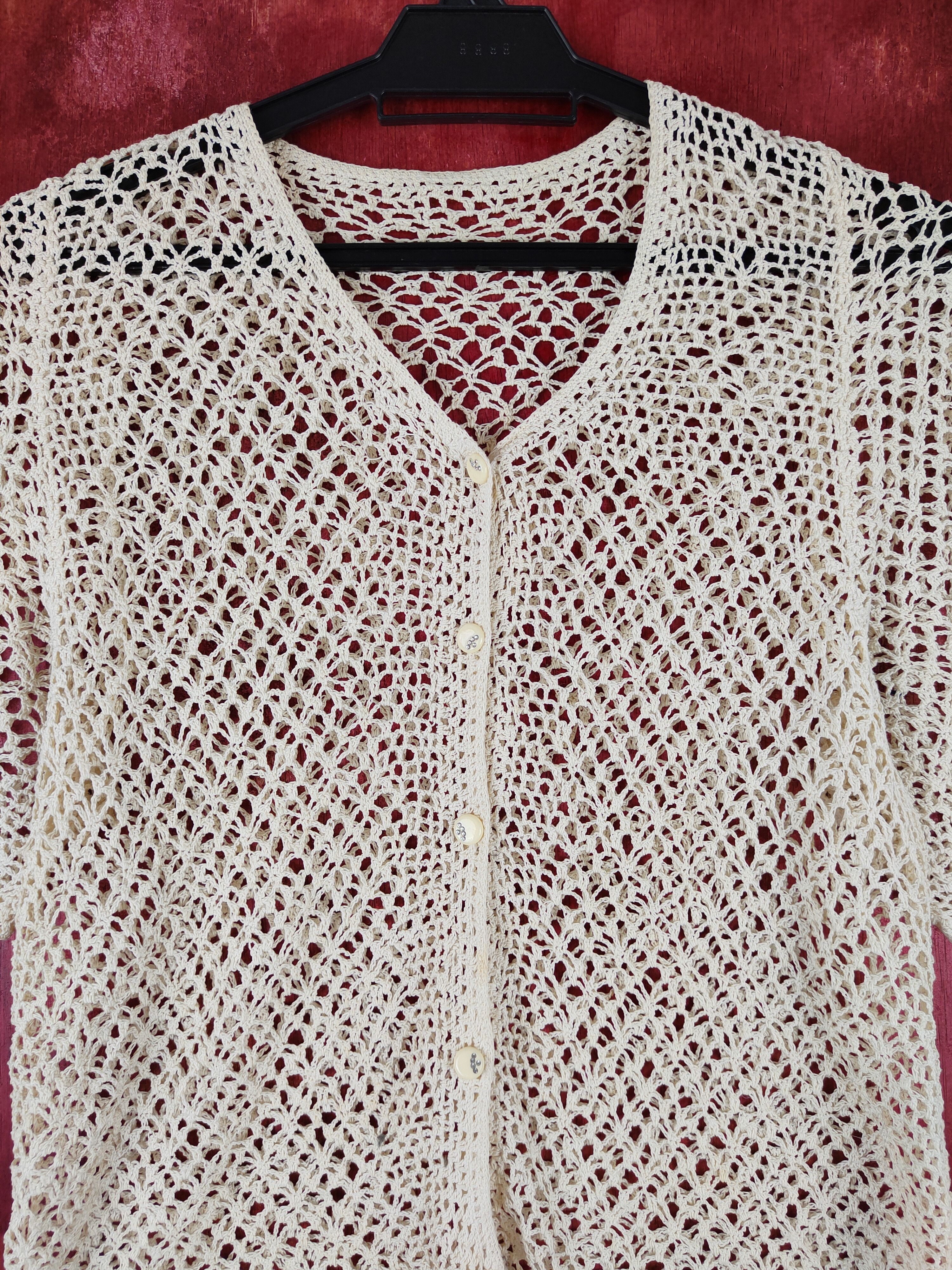 Hypebeast Japanese Brand Cream Crochet Meshnet shirt #S997 Size S / US 4 / IT 40 - 2 Thumbnail