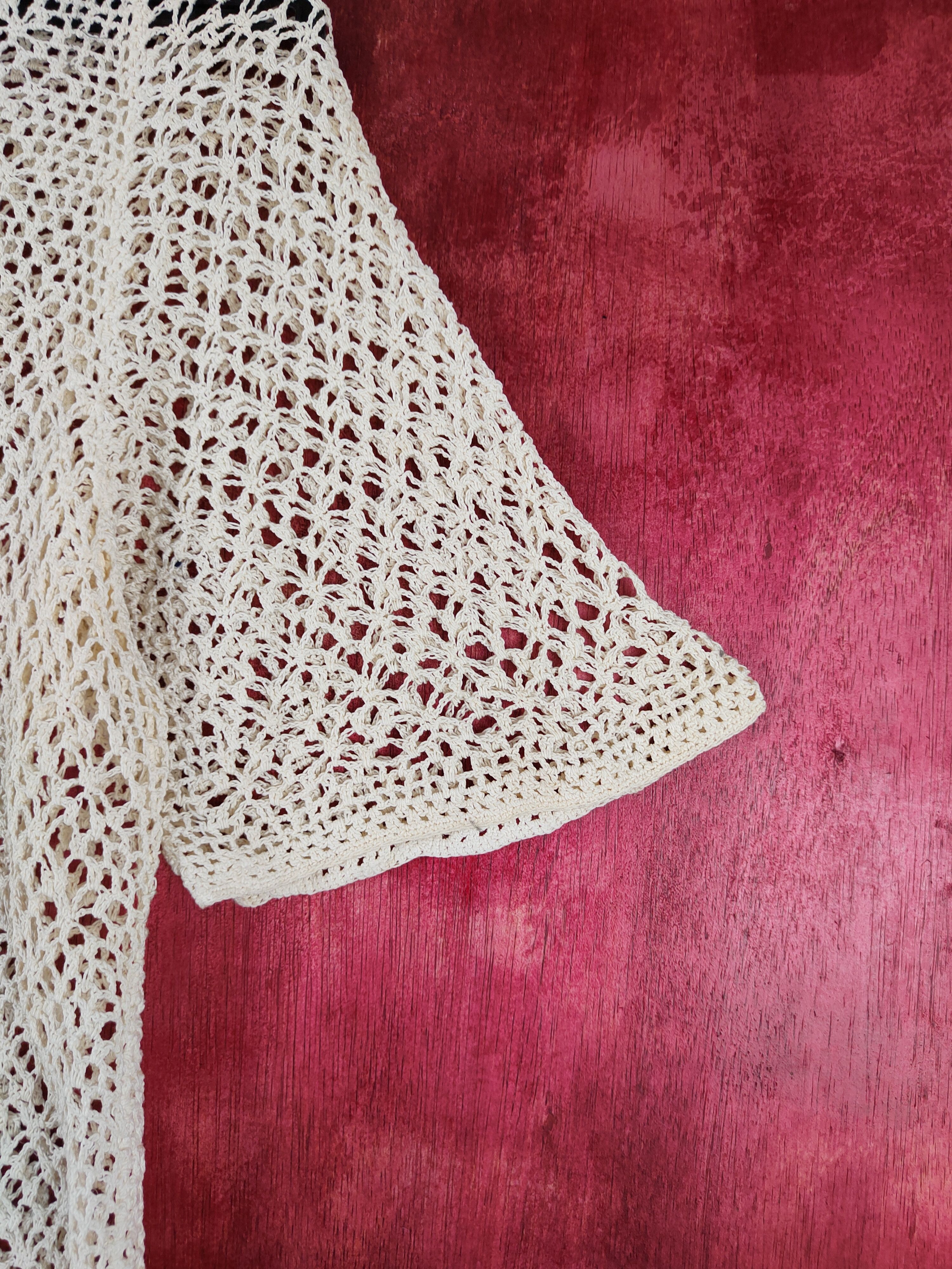 Hypebeast Japanese Brand Cream Crochet Meshnet shirt #S997 Size S / US 4 / IT 40 - 6 Thumbnail