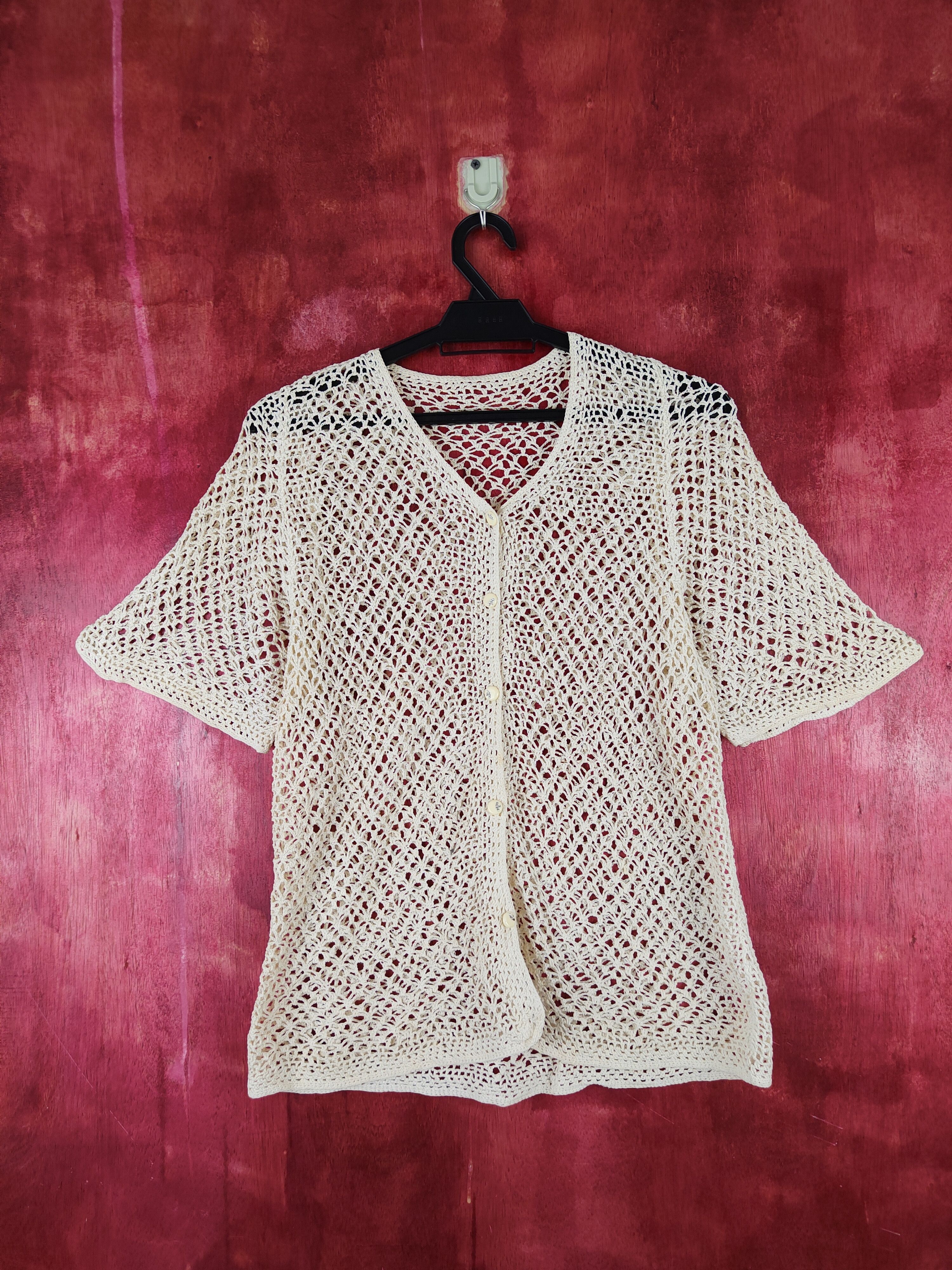 Hypebeast Japanese Brand Cream Crochet Meshnet shirt #S997 Size S / US 4 / IT 40 - 1 Thumbnail