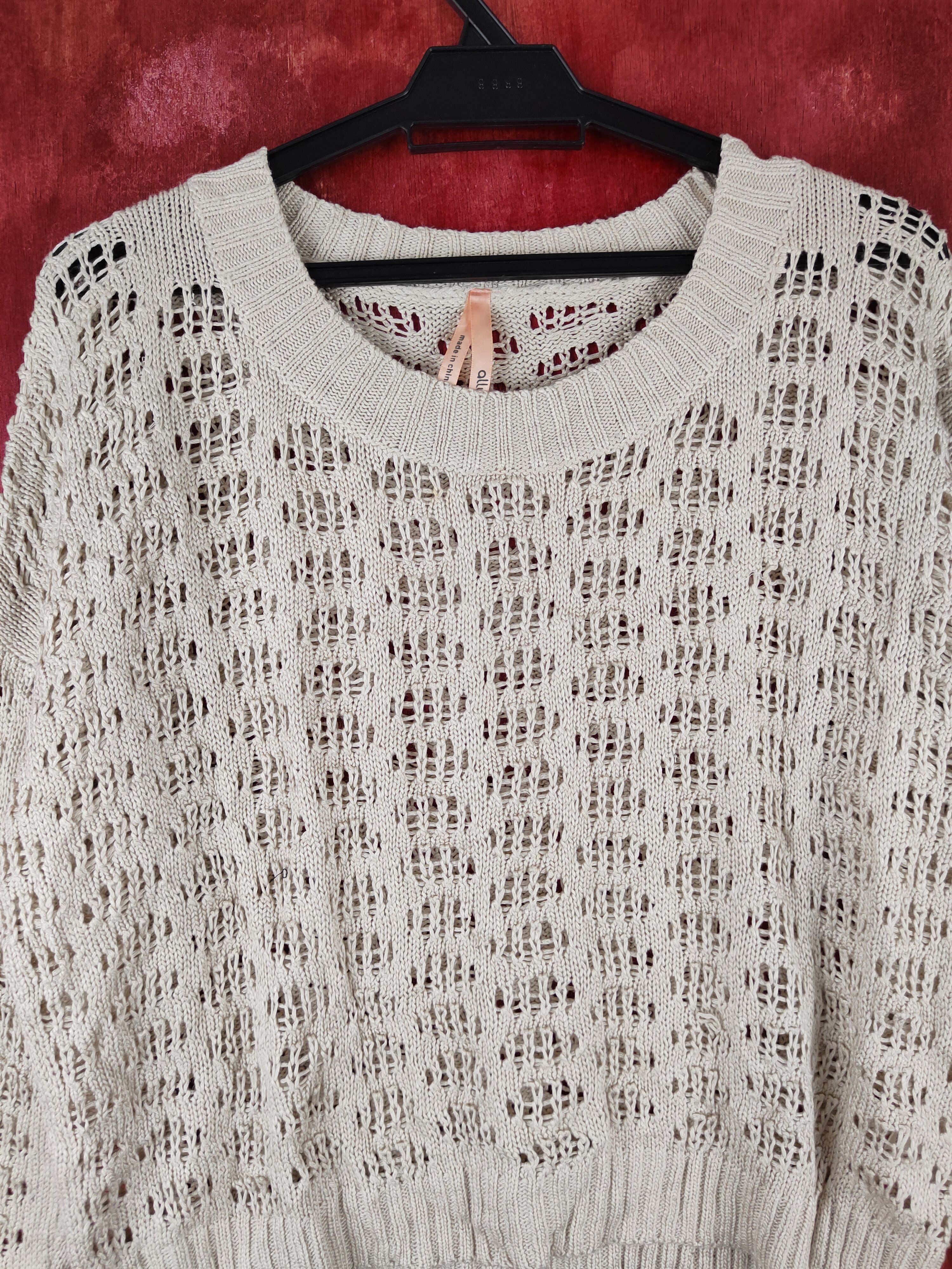 Homespun Knitwear Ally Beige Crochet Meshnet Knitwear Sweatshirt #S999 Size M / US 6-8 / IT 42-44 - 2 Thumbnail