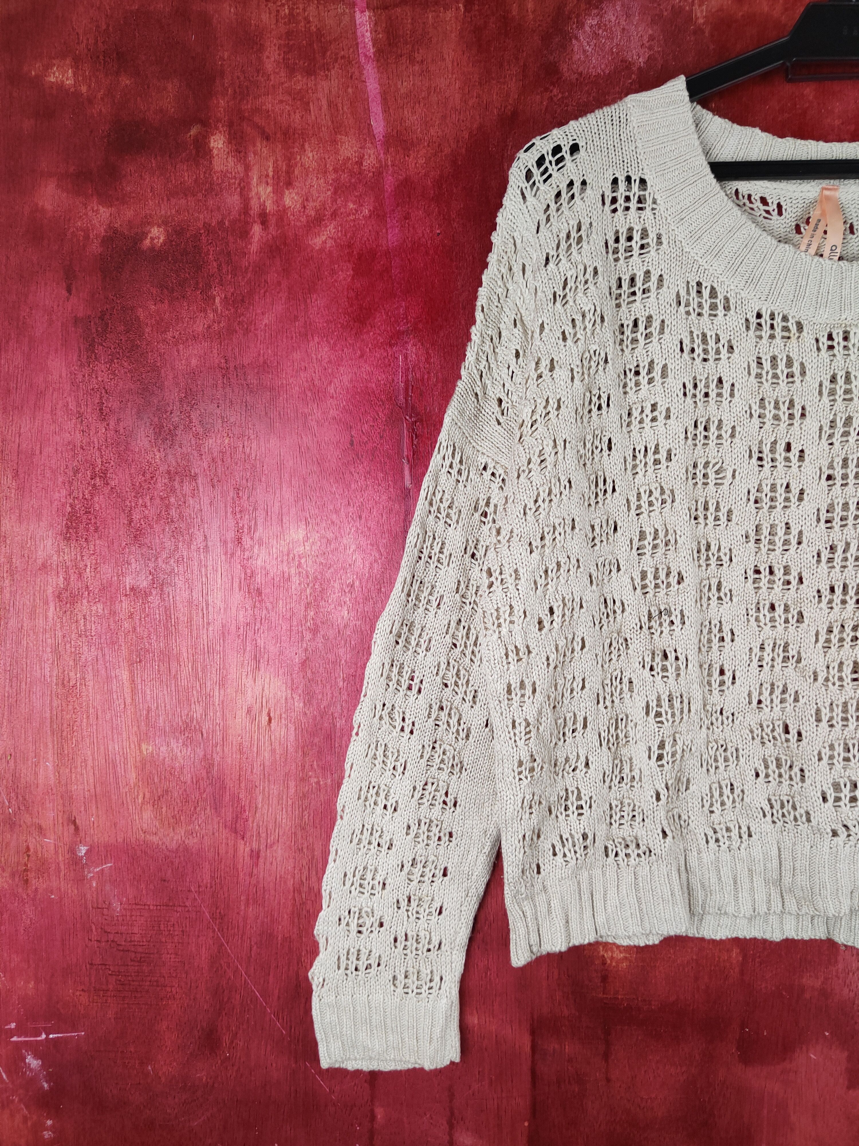 Homespun Knitwear Ally Beige Crochet Meshnet Knitwear Sweatshirt #S999 Size M / US 6-8 / IT 42-44 - 3 Thumbnail