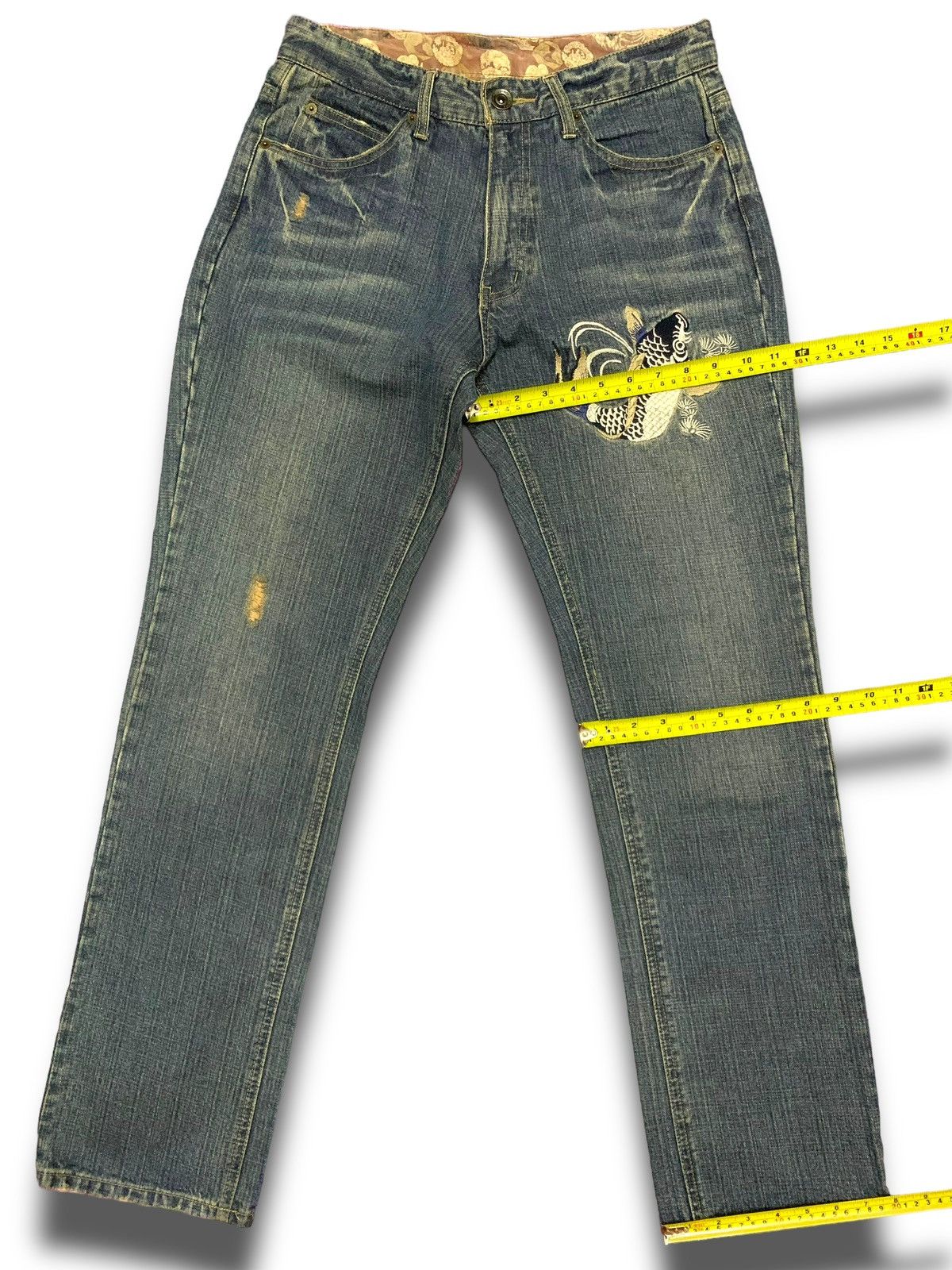 Japanese Brand Vintage 90s Sugoi Fish Koi Kaihara Jeans Size US 31 - 12 Thumbnail