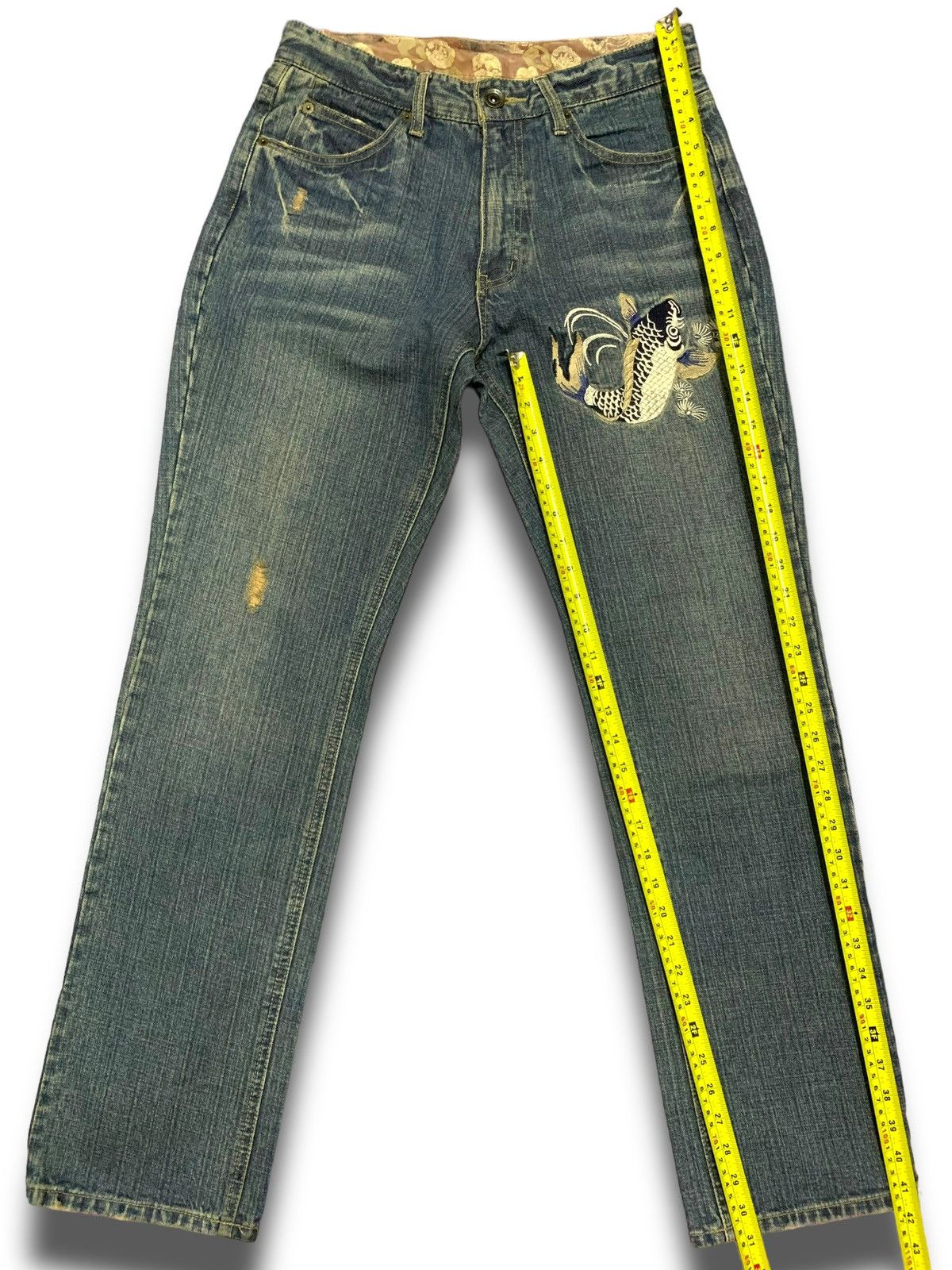 Japanese Brand Vintage 90s Sugoi Fish Koi Kaihara Jeans Size US 31 - 13 Thumbnail