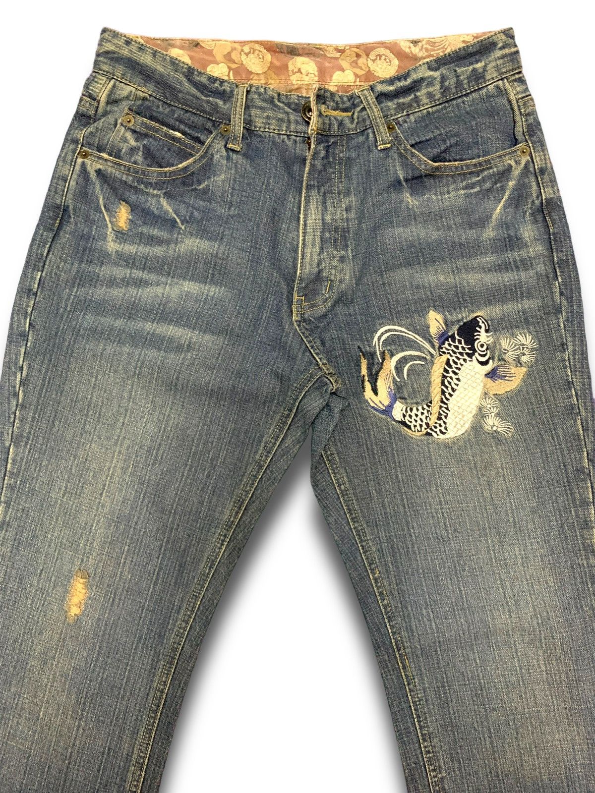 Japanese Brand Vintage 90s Sugoi Fish Koi Kaihara Jeans Size US 31 - 4 Thumbnail