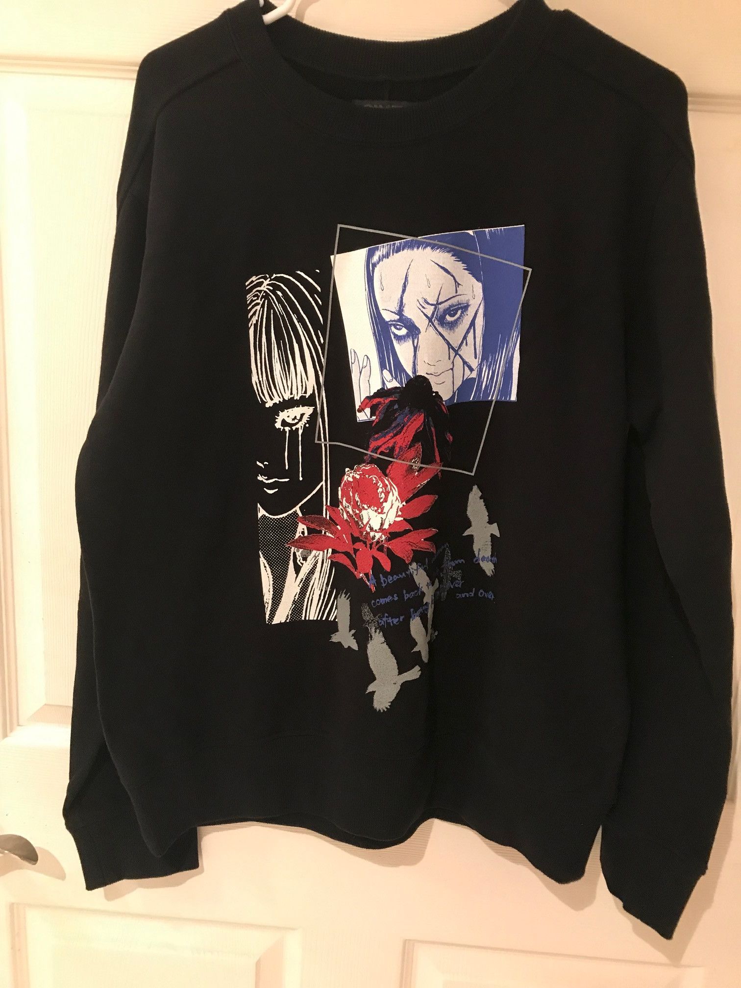 image of Junji Ito X Yohji Yamamoto Tomie Collage Crew Neck in Black, Men's (Size Medium)