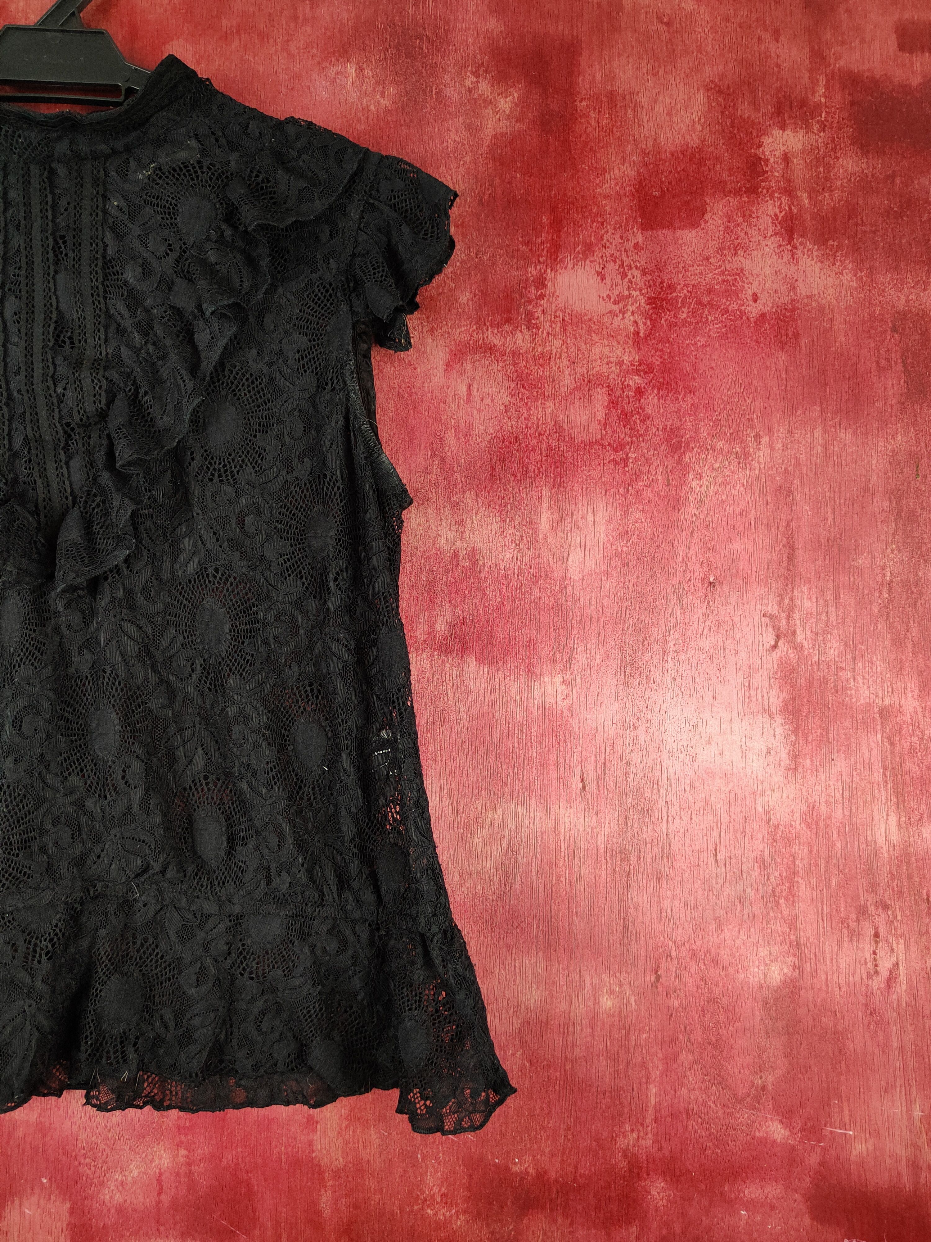 Japanese Brand Evoke Black Short Sleeve Crochet Meshnet Blouses #S1003 Size S / US 4 / IT 40 - 8 Thumbnail