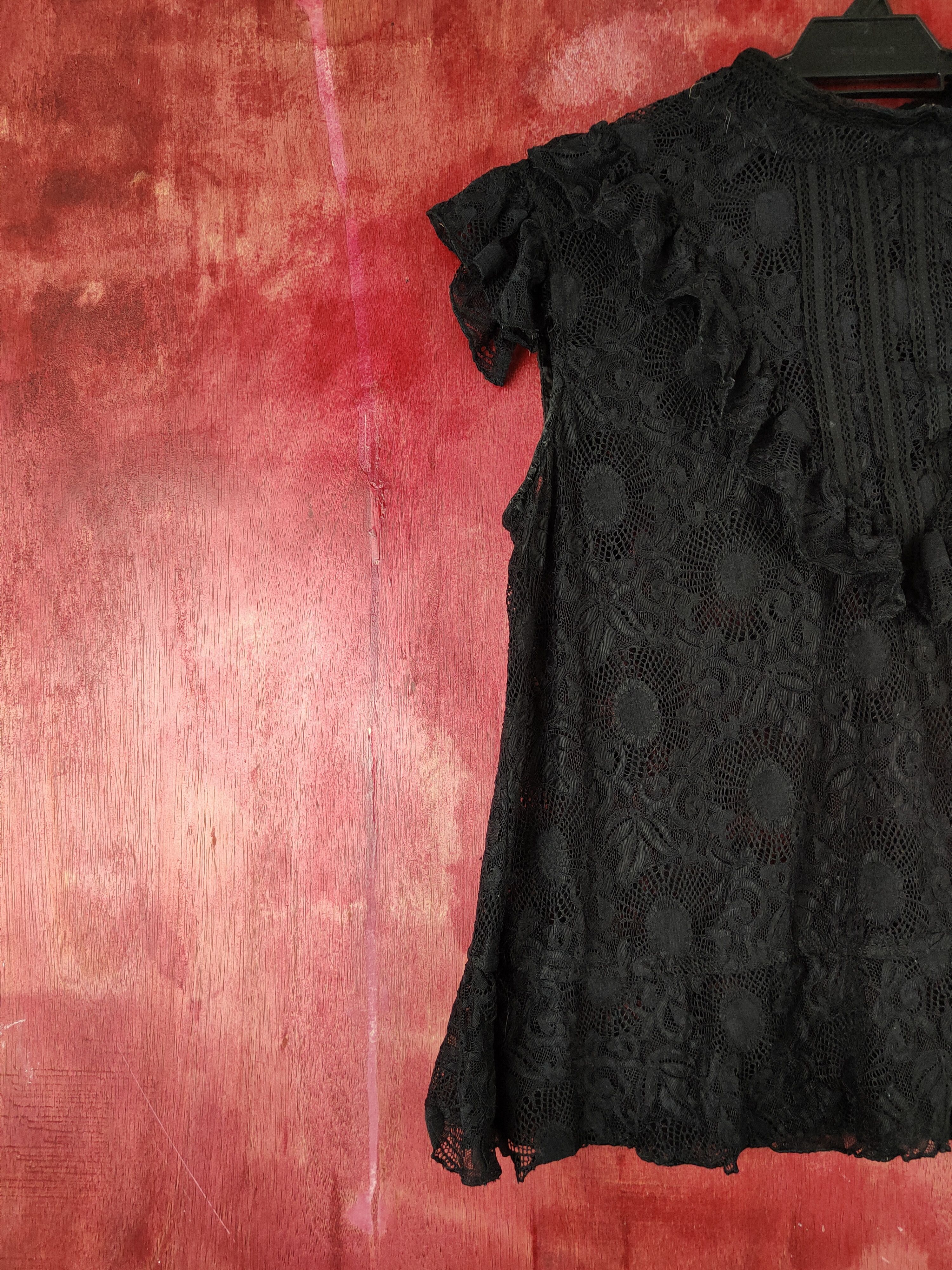 Japanese Brand Evoke Black Short Sleeve Crochet Meshnet Blouses #S1003 Size S / US 4 / IT 40 - 7 Thumbnail