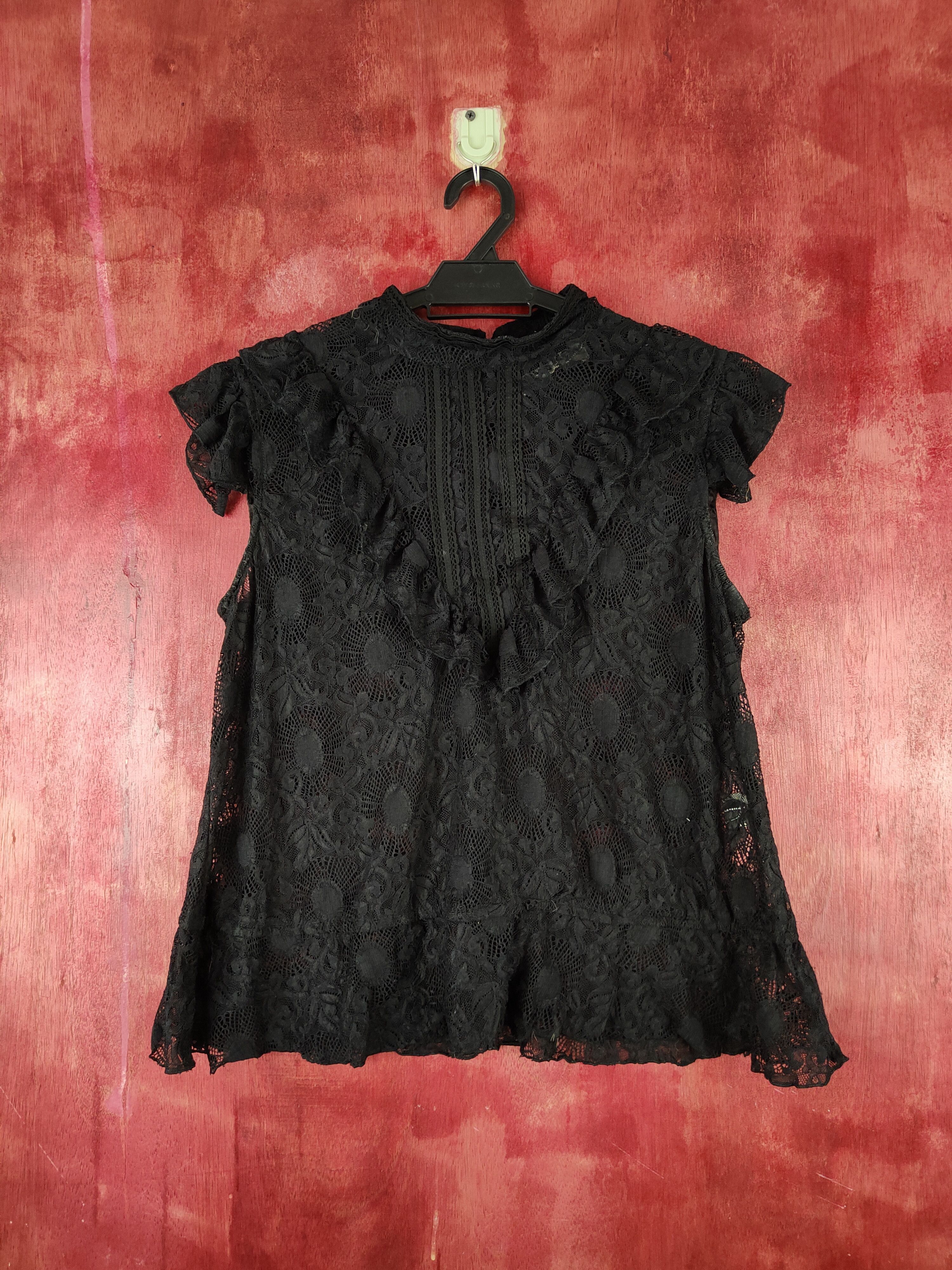 Japanese Brand Evoke Black Short Sleeve Crochet Meshnet Blouses #S1003 Size S / US 4 / IT 40 - 6 Thumbnail