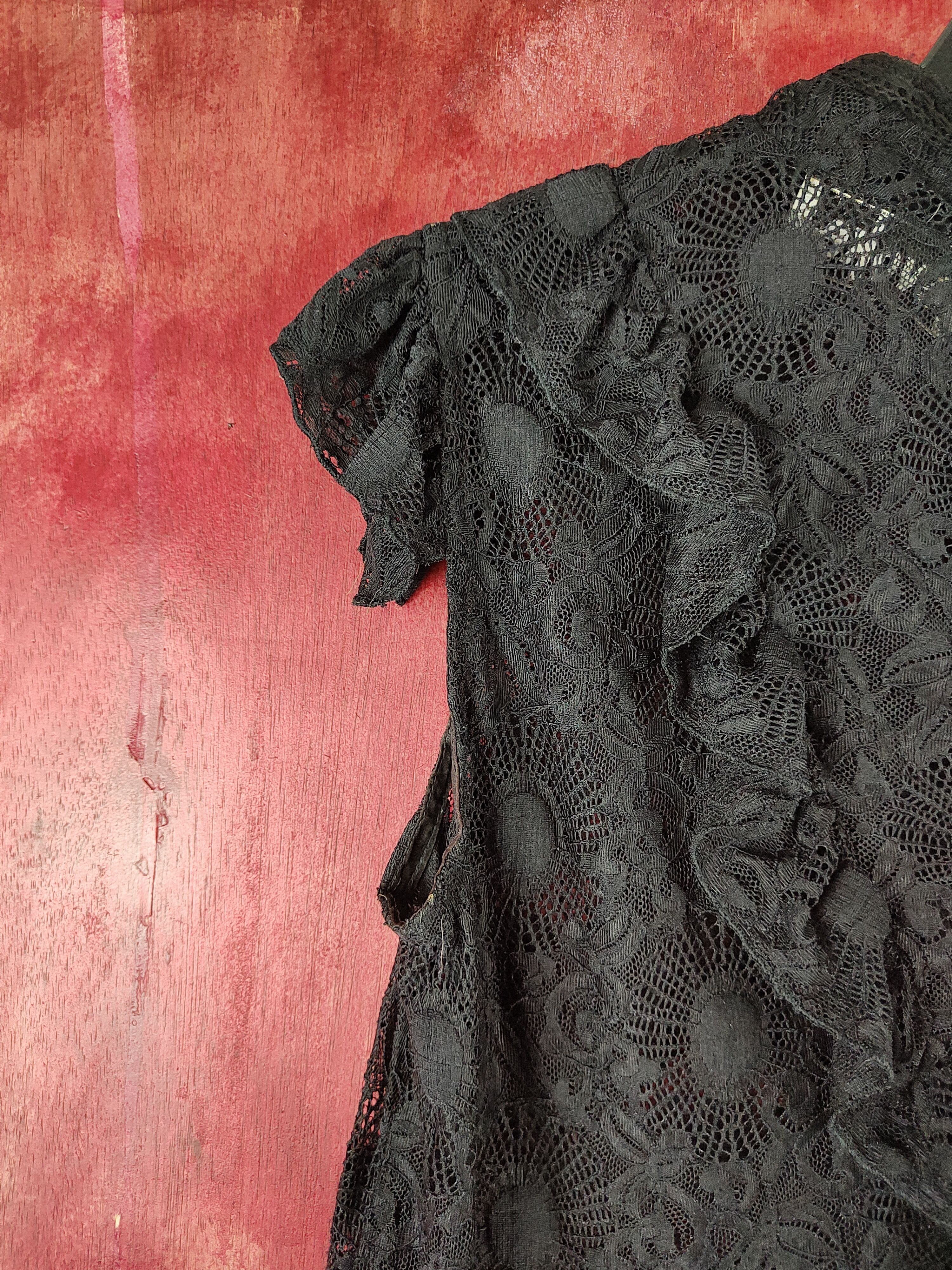 Japanese Brand Evoke Black Short Sleeve Crochet Meshnet Blouses #S1003 Size S / US 4 / IT 40 - 4 Thumbnail